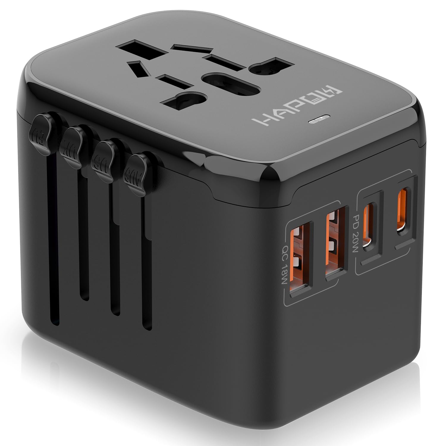 Hapow Universal Travel Adapter, Pd20W International Power Adapter, 2 Usb C & 2 Usb A Fast Charging Travel Charger, All In One Wo