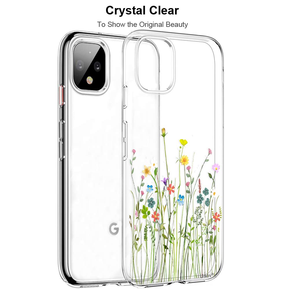 Unov Pixel 4 Case Clear With Design Soft Tpu Shock Absorption Slim Embossed Floral Pattern Protective Back Cover For Pixel 4 (5.