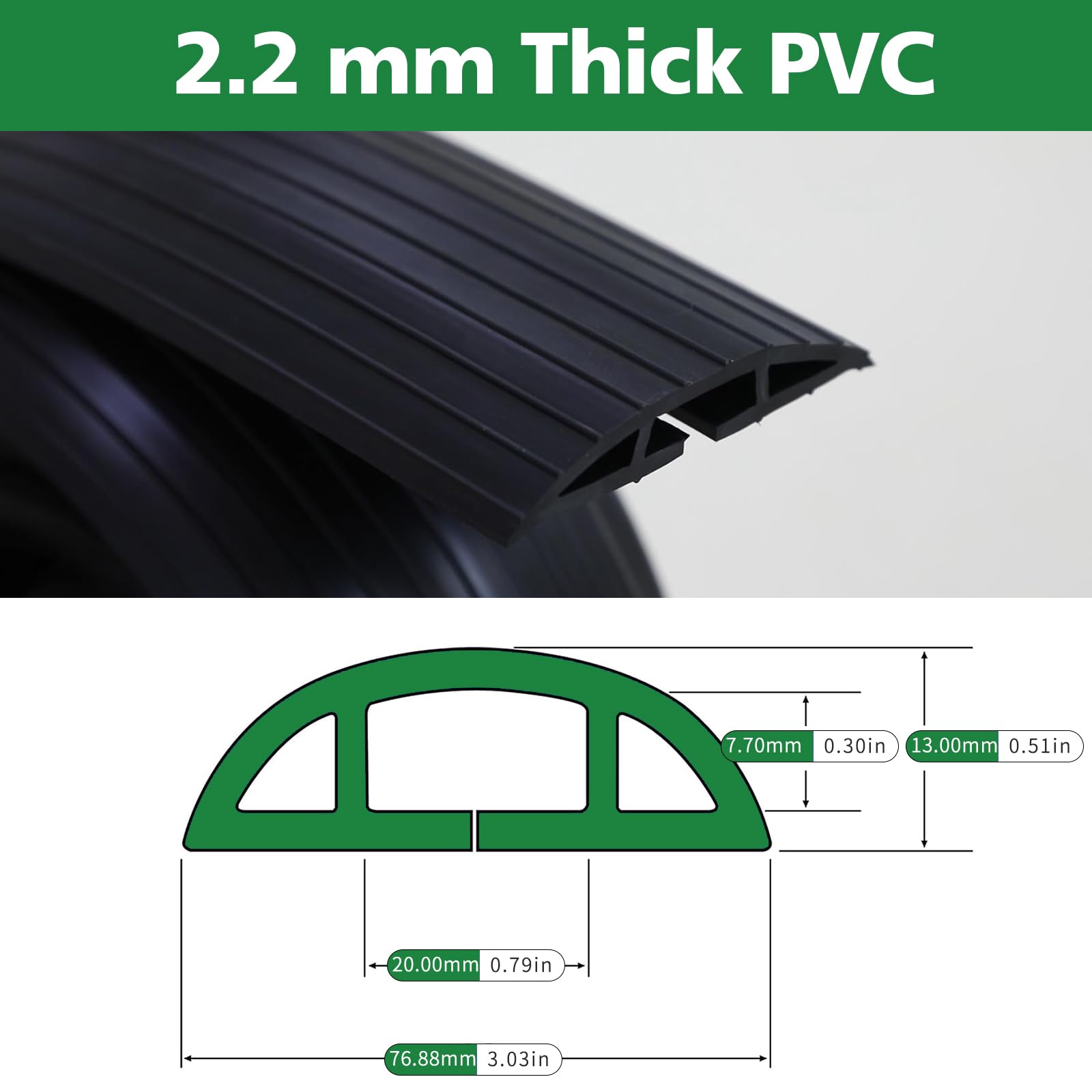 10Ft Floor Cable Cover Heavy Duty Pvc Cord Cover Wire Cover To Prevent Trip Hazard For Home Office Or Outdoor(10Ft, Black)