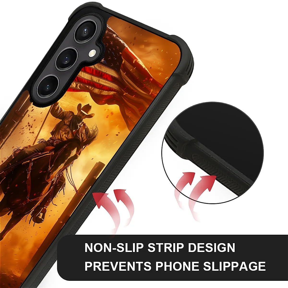 Carloca Compatible With Samsung Galaxy S23 Fe Case, Horse American Flag Cowboy Pattern For Girl Ultra Protection Shockproof Soft