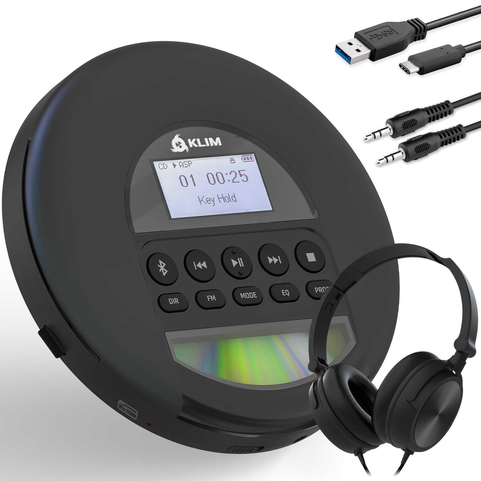 Klim Nomad With Headset   New Version   Portable Cd Player Walkman With Long Lasting Battery   Radio Fm   Compatible Mp3 Cd Play