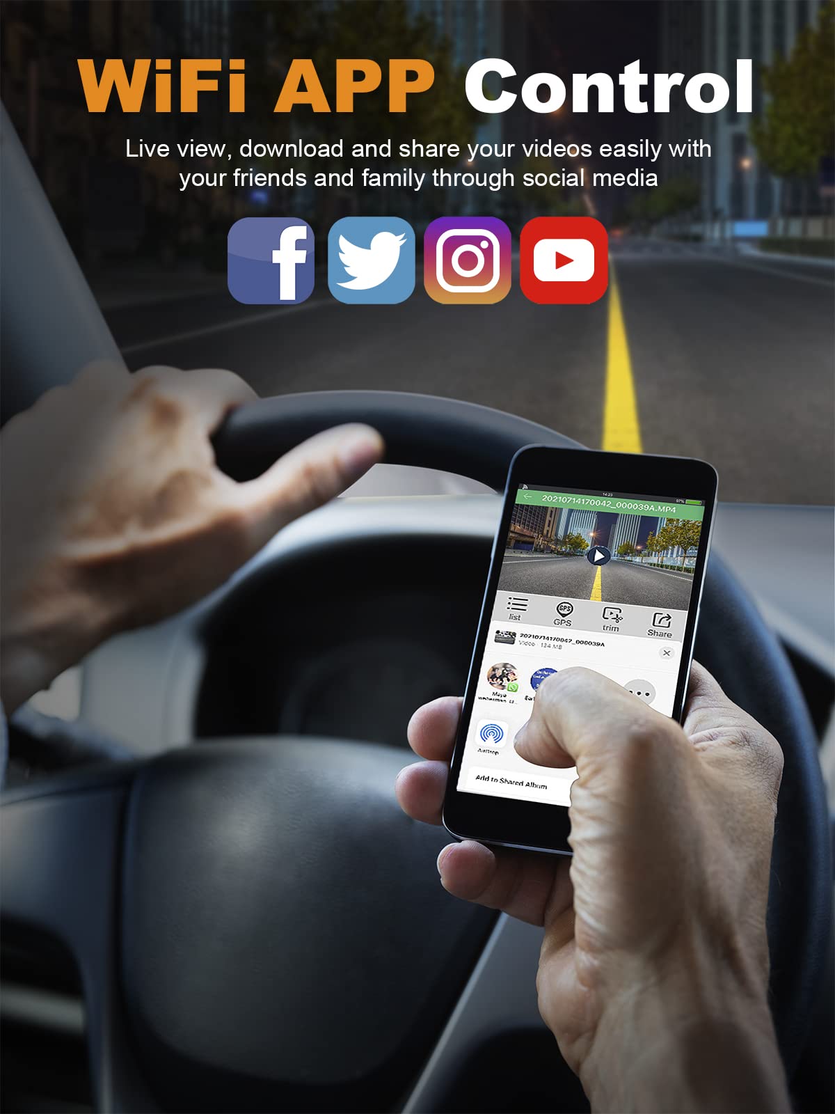 Pruveeo Dash Cam, 4 Channel Camera Fhd 1080Px4, Front Left Right And Rear, Front And Rear Inside, Built In Gps Wifi, Polarizing