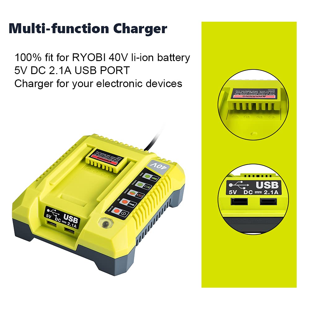 40V Charger For Ryobi, Hipoke Op401 Lithium Ion Battery Charger For Op4015 Op4026 Op4026A Op4030 Op4040 Op4050 Op4050A Op4060 Op
