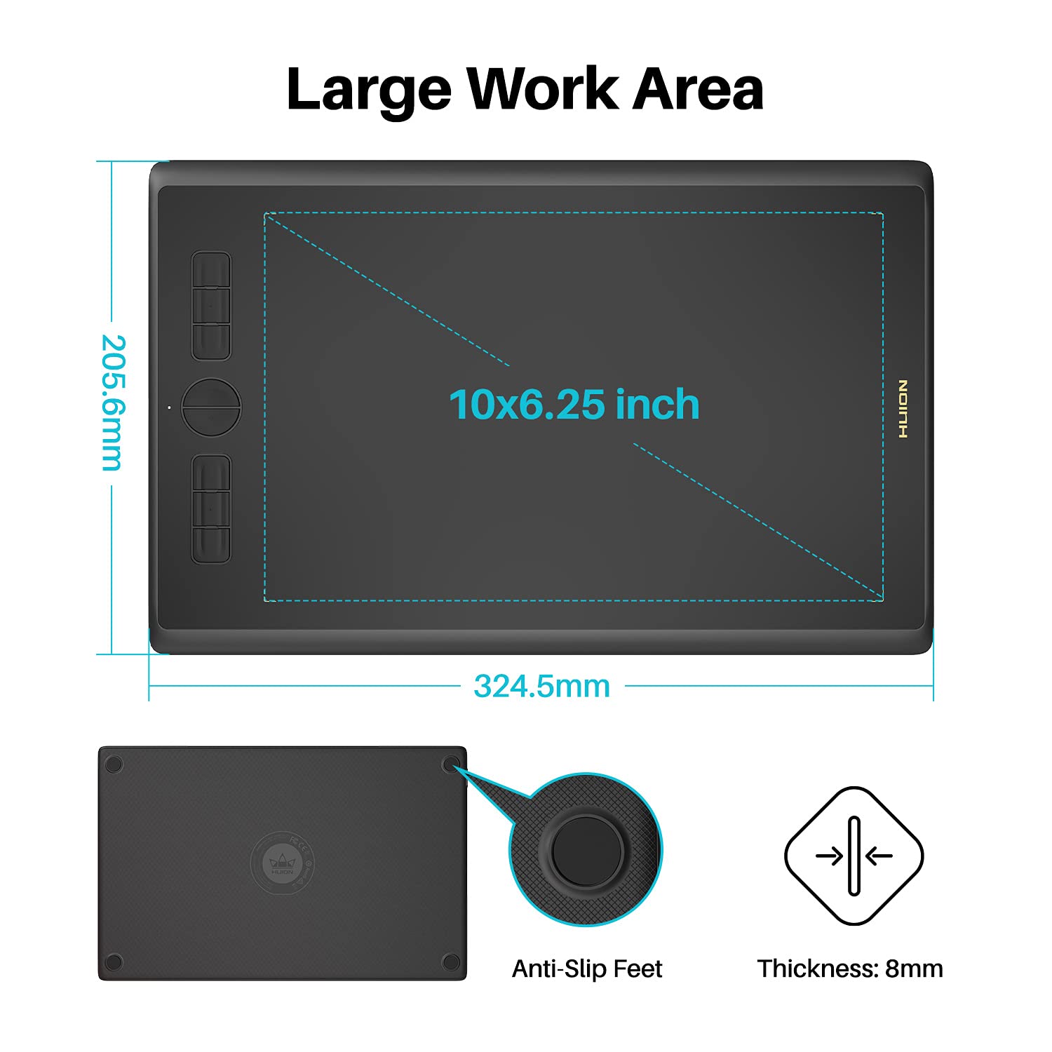 Drawing Tablet Huion Inspiroy H610X 10X6 Inch Large Graphics Tablet With Battery-Free Stylus For Digital Art & Graphic Design, C