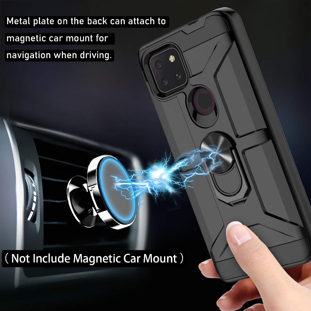 Jeylly Tcl Revvl 5G Case With [2 Pack Tempered Glass Screen Protector], 360 Degree Rotating Metal Ring Kickstand Hybrid Hard Pc