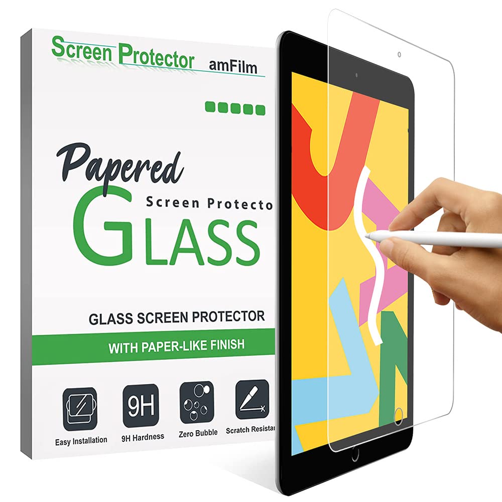 amFilm PAPERed Glass Screen Protector for New iPad 10.2 inch (9th, 8th, 7th Generation), 9H Tempered Glass Screen Protector with