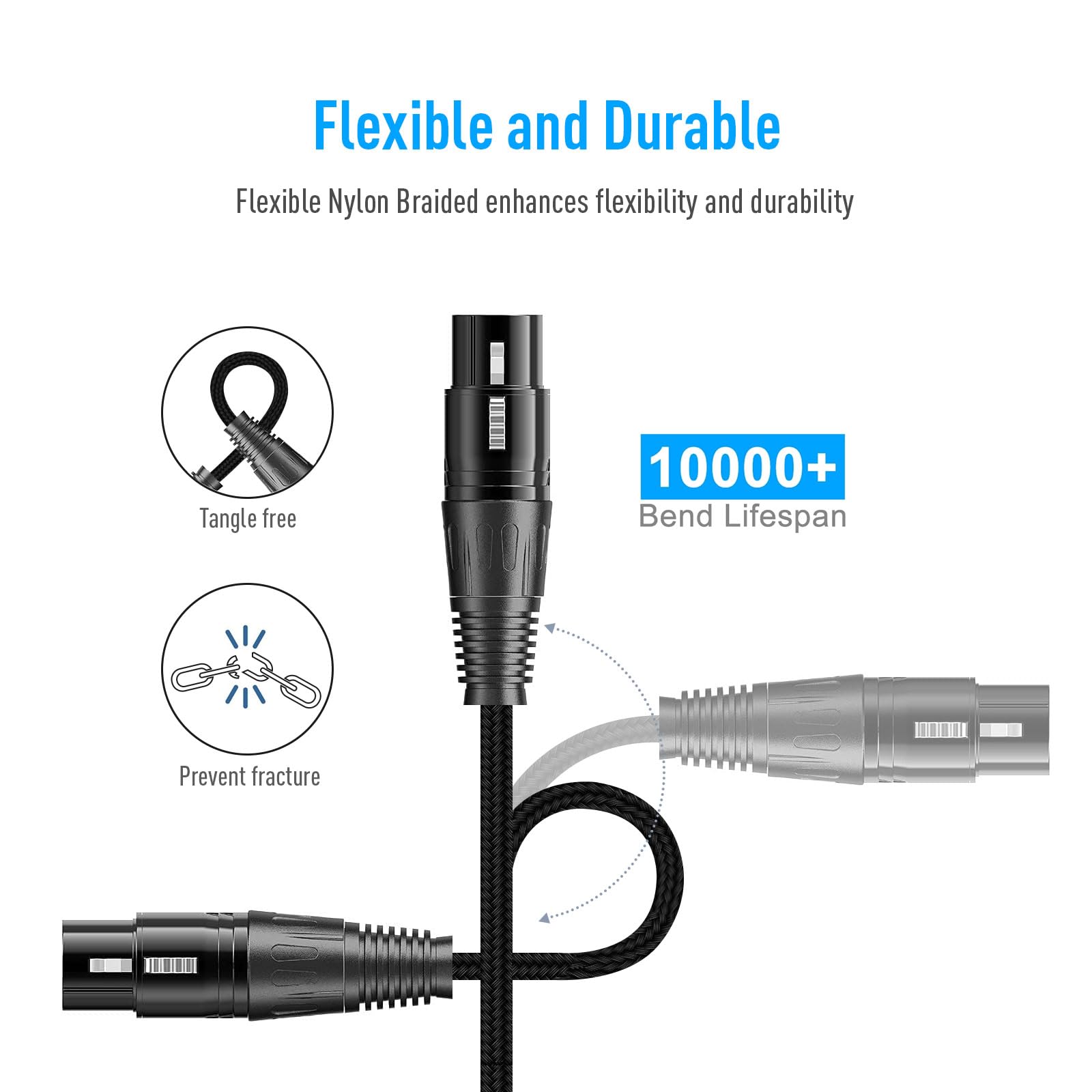 Shaevle Xlr Microphone Cable Male To Female 3 Pin Nylon Braided For Studio Recording And Live Production 10 Feet/3M,Black