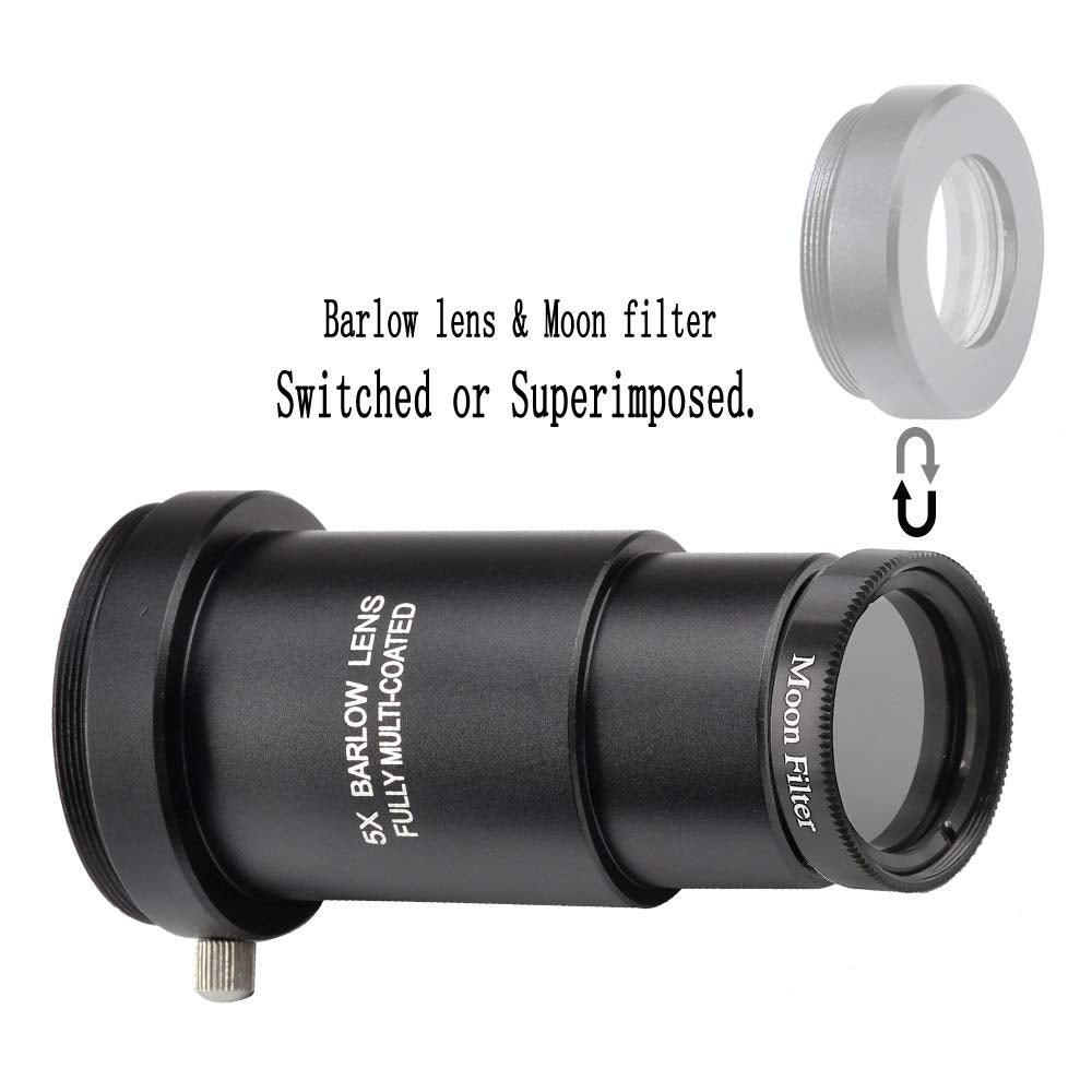 Starboosa 1.25 Inch 5X Barlow Lens & Moon Filter Kit For Telescope Eyepieces
