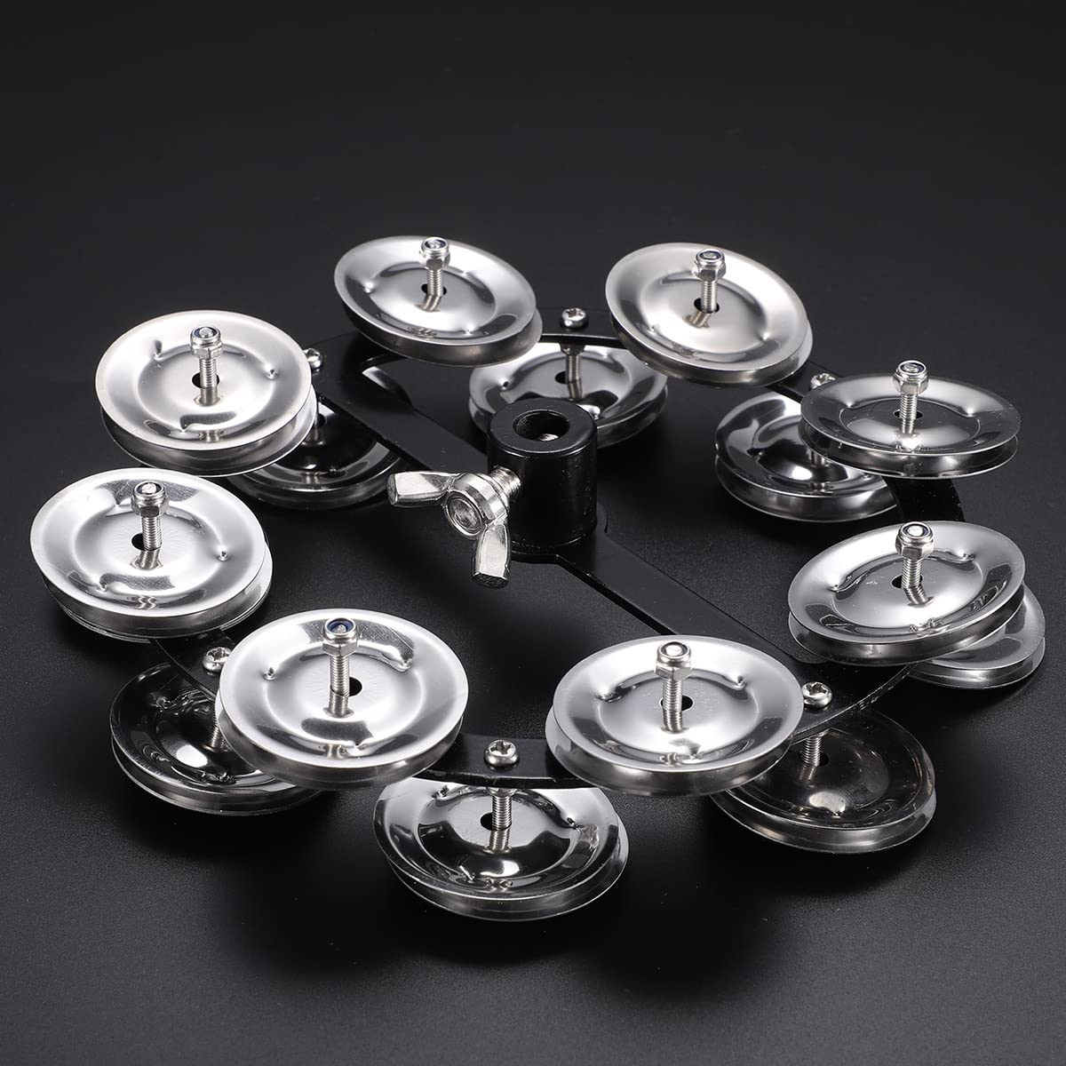 Facmogu 5.5 Inch Black Mountable Cymbal Hi Hat Tambourine, Hi Hat Tambourine With Double Row Stainless Steel Jingles, Steel Drum Set Cymbal Accessory For Drum Players Percussion Drum