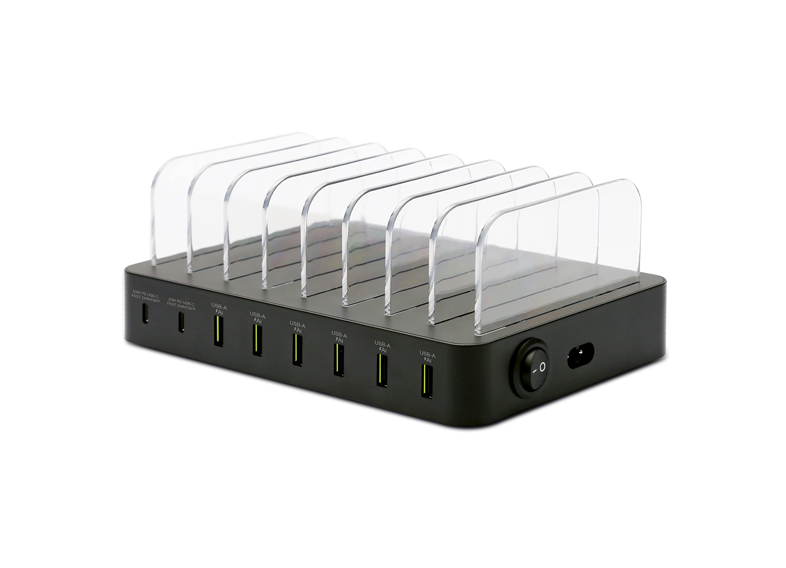 Naxa Electronics Nap-5004 8-In-1 Dock Charging Station With Qi 15W Wireless, Usb-A And Usb-C For Phones And Electronics, Black