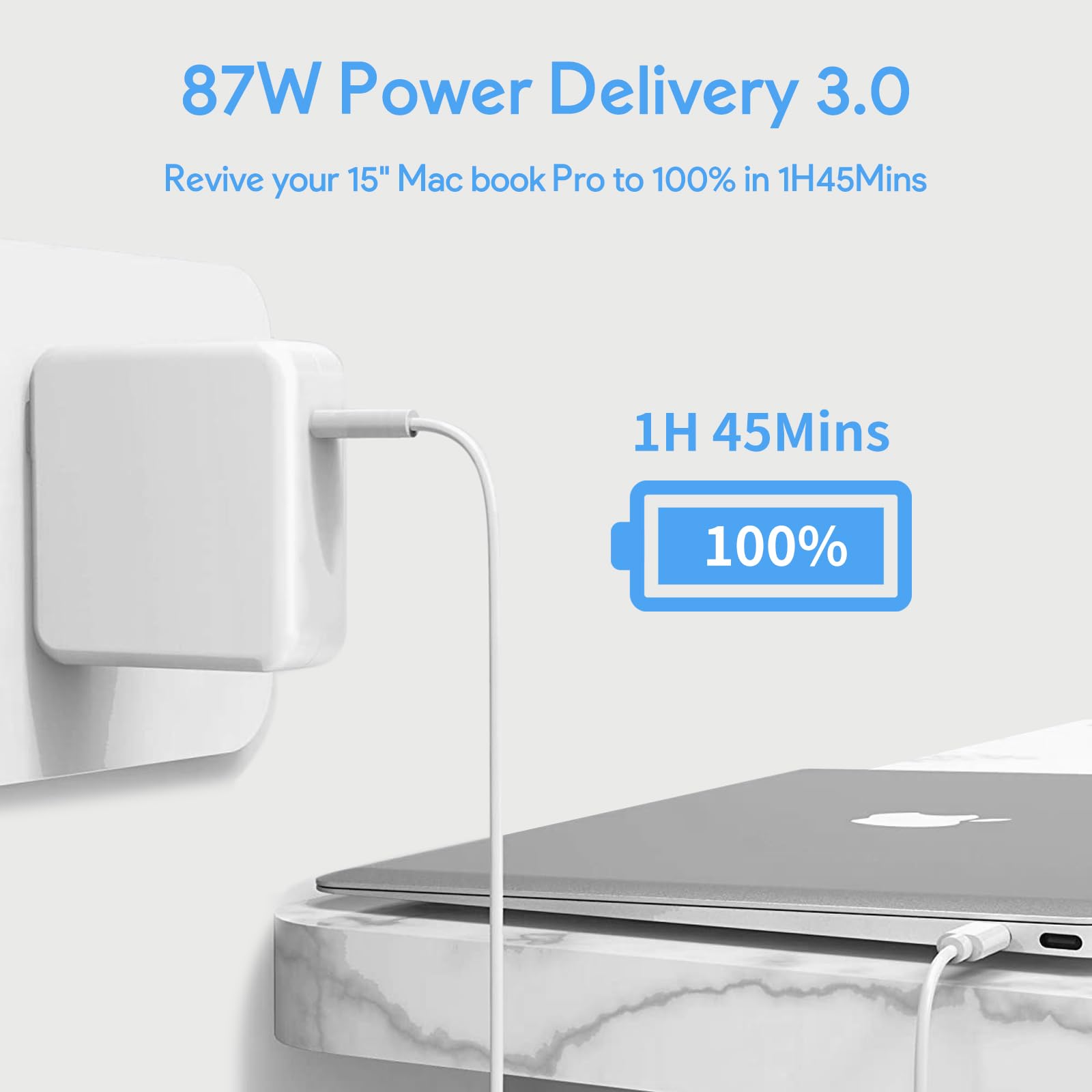 Mac Book Pro Charger   87W Usb C Power Adapter Compatible With 13/14/15 Inch After 2016, For Mac Book Air After 2018, Works 70W