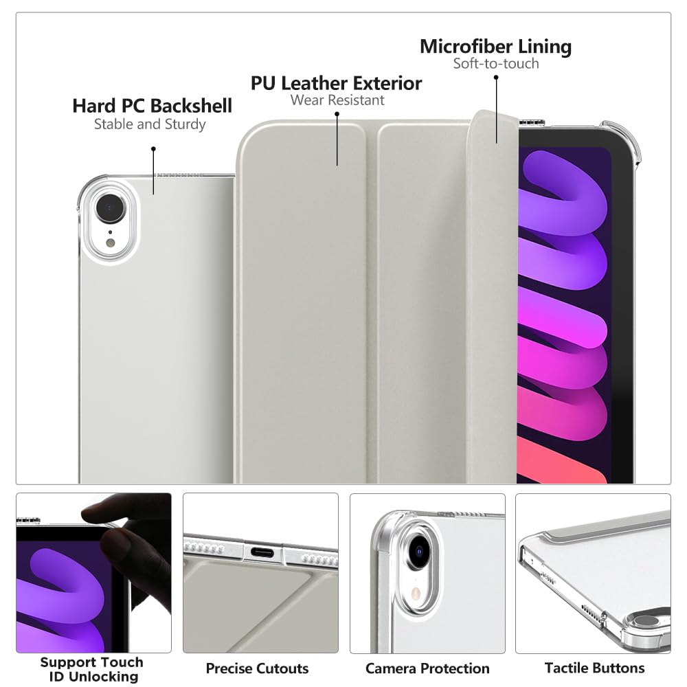 MoKo for iPad Mini 7 (A17 Pro) Case 2024,iPad Mini 6 Case 2021,8.3 inch iPad Mini 7th/6th Generation Case,Slim Lightweight Hard Back Shell Stand Cover for iPad Mini 2024 with Touch ID, Silver