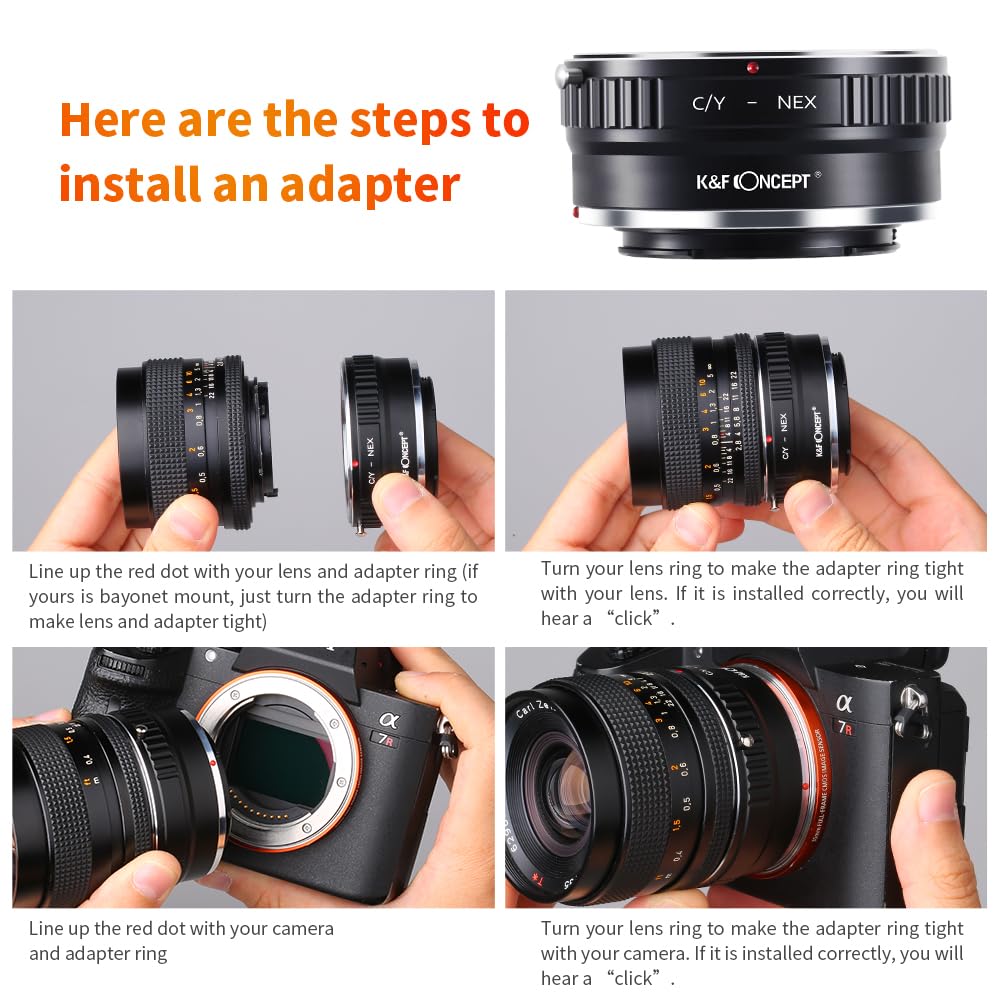 K&F Concept Lens Mount Adapter, Contax/Yashica (C/Y) Lens To Sony Alpha Nex E Mount Camera
