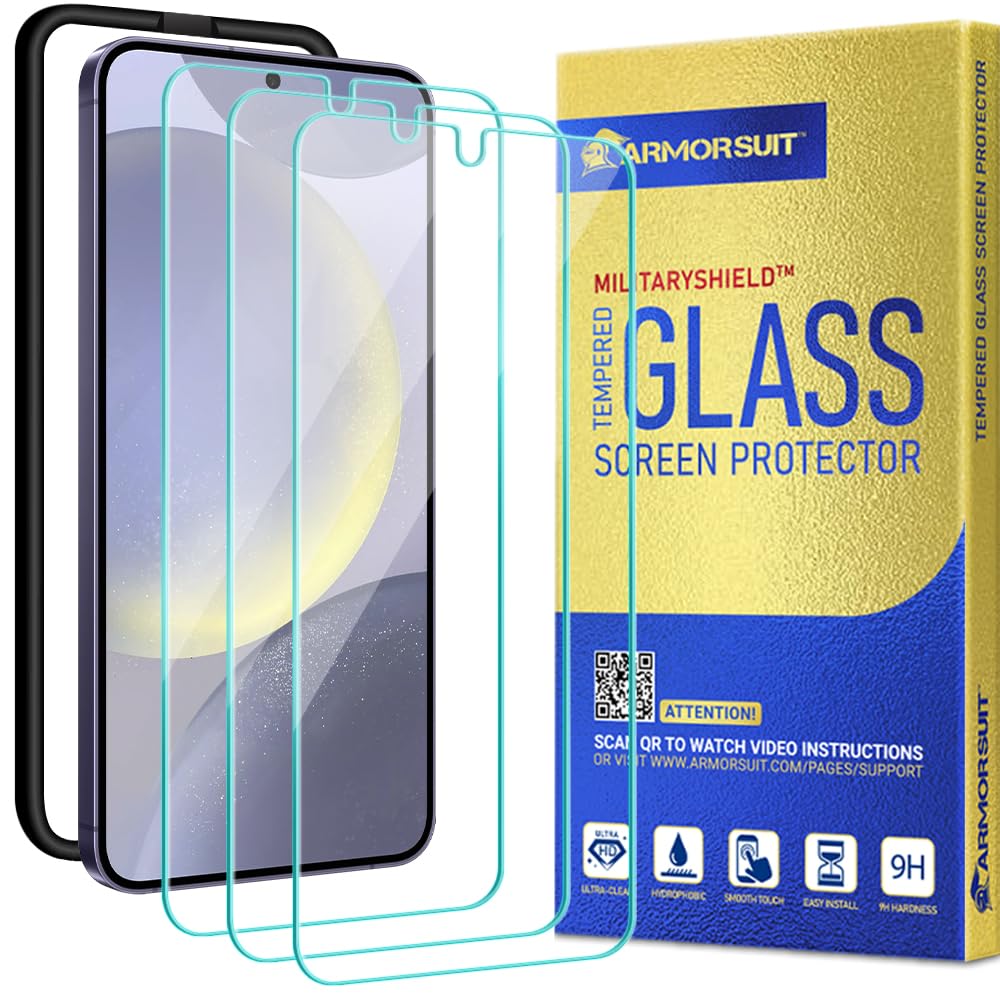 Armorsuit 3 Pack For Samsung Galaxy S24 Plus 6.7'' Tempered Glass Screen Protector 9H Militaryshield Case Friendly (W/Alignment
