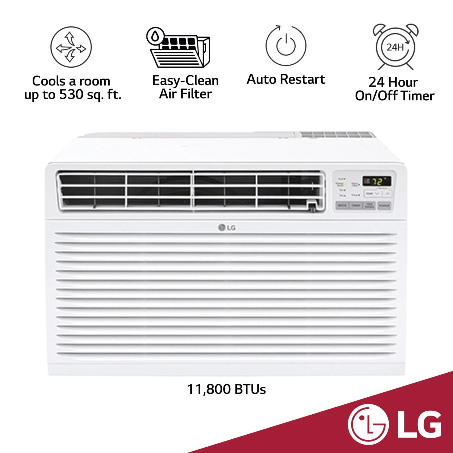 Lg 11,800 Btu Through The Wall Air Conditioner, 115V, Cools Up To 530 Sq. Ft. For Bedroom, Living Room, Apartment, With Remote,