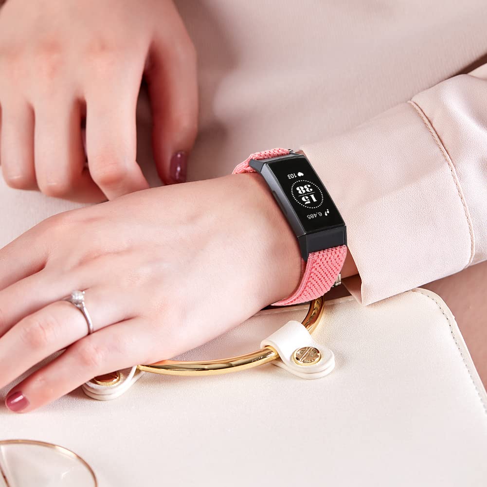 Huamanlou 10 Pack Solo Loop Elastic Nylon Watch Bands Compatible With Fitbit Charge 4/Charge 4 Se/Charge 3/Charge 3 Se Bands, Ad