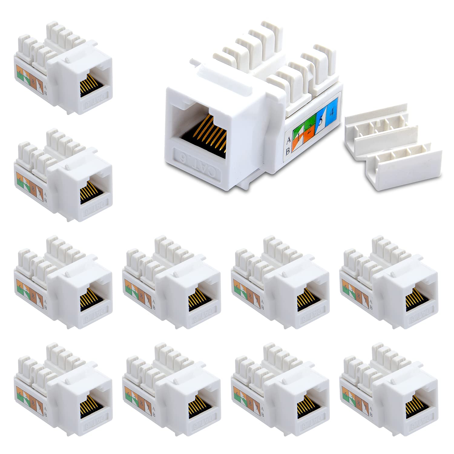Newyork Cables 90 Degree Punchdown Keystone Jack| Cat5E/Cat6 Compatible| Keystones For Patch Panels| Cat 6 Network Coupler| Ethernet Wall Jack | Pack Of 10, White