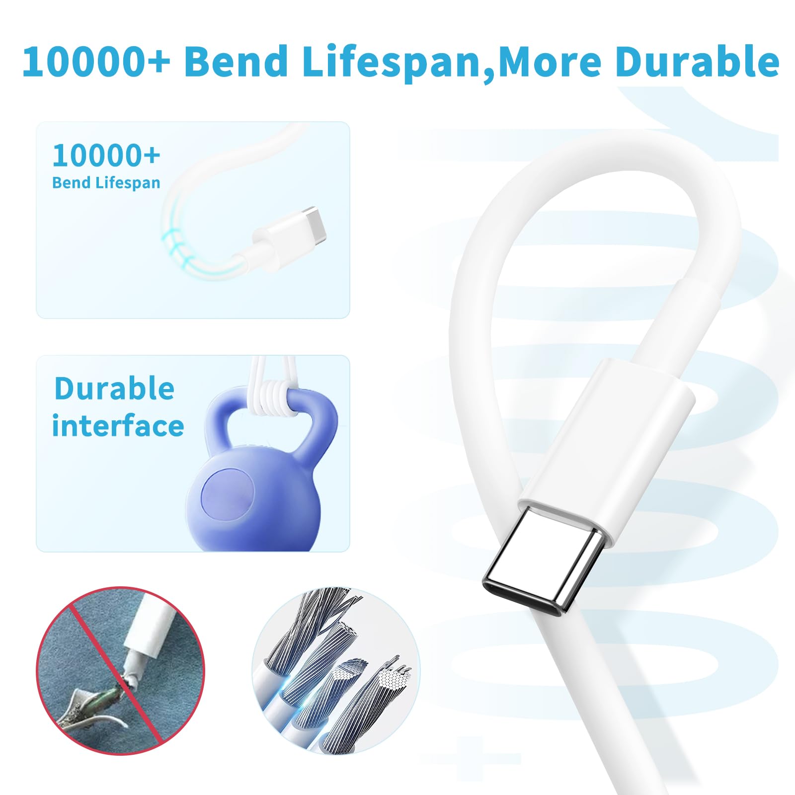 3Pack Usb C To Usb C Cable, 60W (3A) 6Ft Fast Long Charger Cord For Iphone 15/15 Pro/15 Plus/15 Pro Max,Ipad Pro12.9/11, Ipad Mi