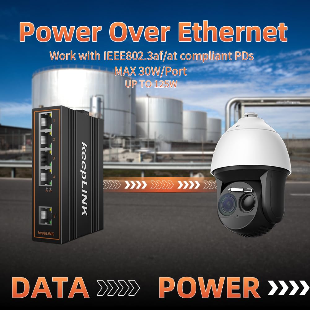 Keeplink 5 Port Gigabit Industrial Poe Switch Unmanaged, 125W Ethernet Din Rail Switch, Ip40 Operating Temperature Range Of  30