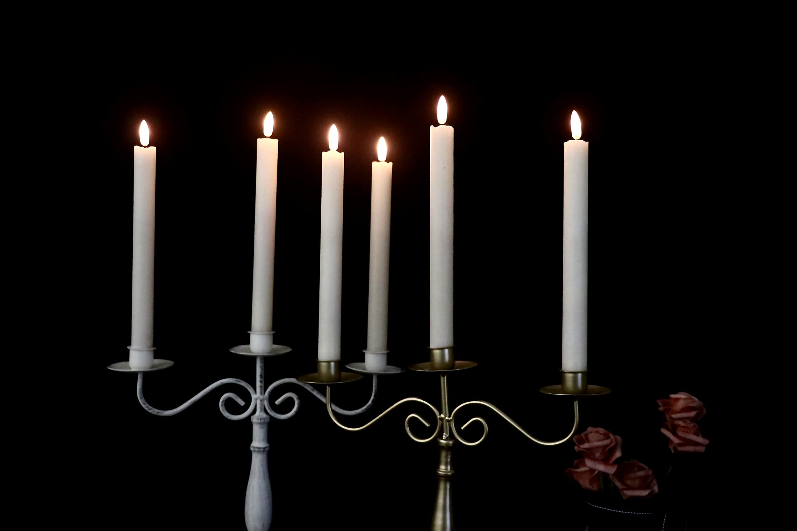 Genswin Flameless Flickering Taper Candles With 2 Remote Controls And Timer, Real Wax 3D Wick Light Window Candles Battery Opera