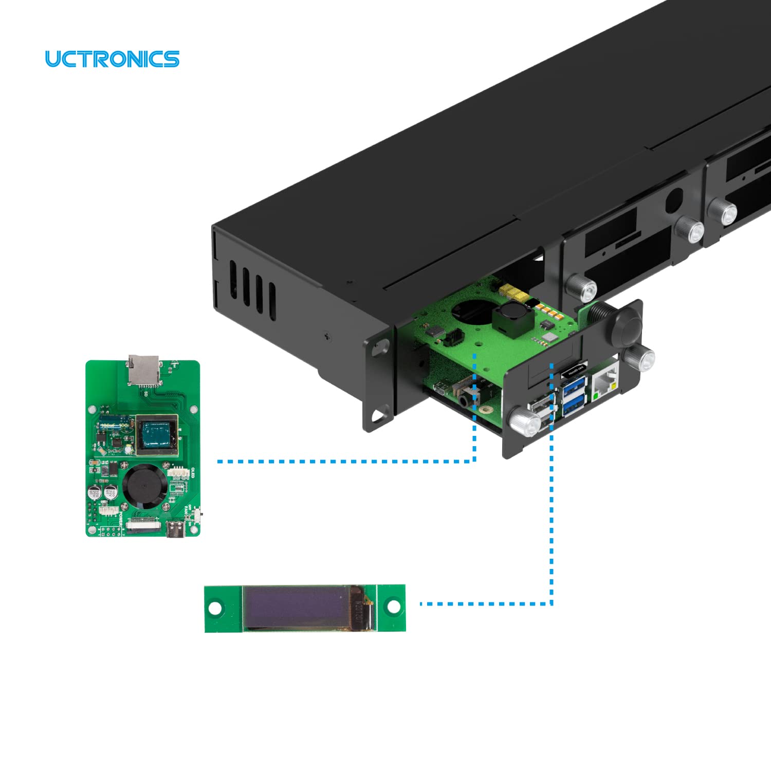 Uctronics For Raspberry Pi Rackmount Complete Enclosure 2.0 With Poe Functionality, Front Removable 19'' 1U Rack Mount With Capt