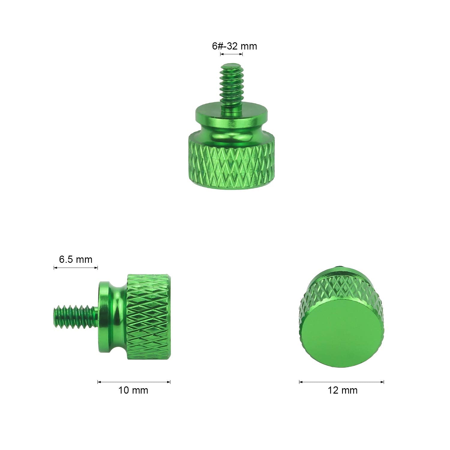 Favordrory 6# 32 Anodized Aluminum Thumbscrews, Computer Case Thumbscrews, Thumb Screws, Green, 10 Pcs