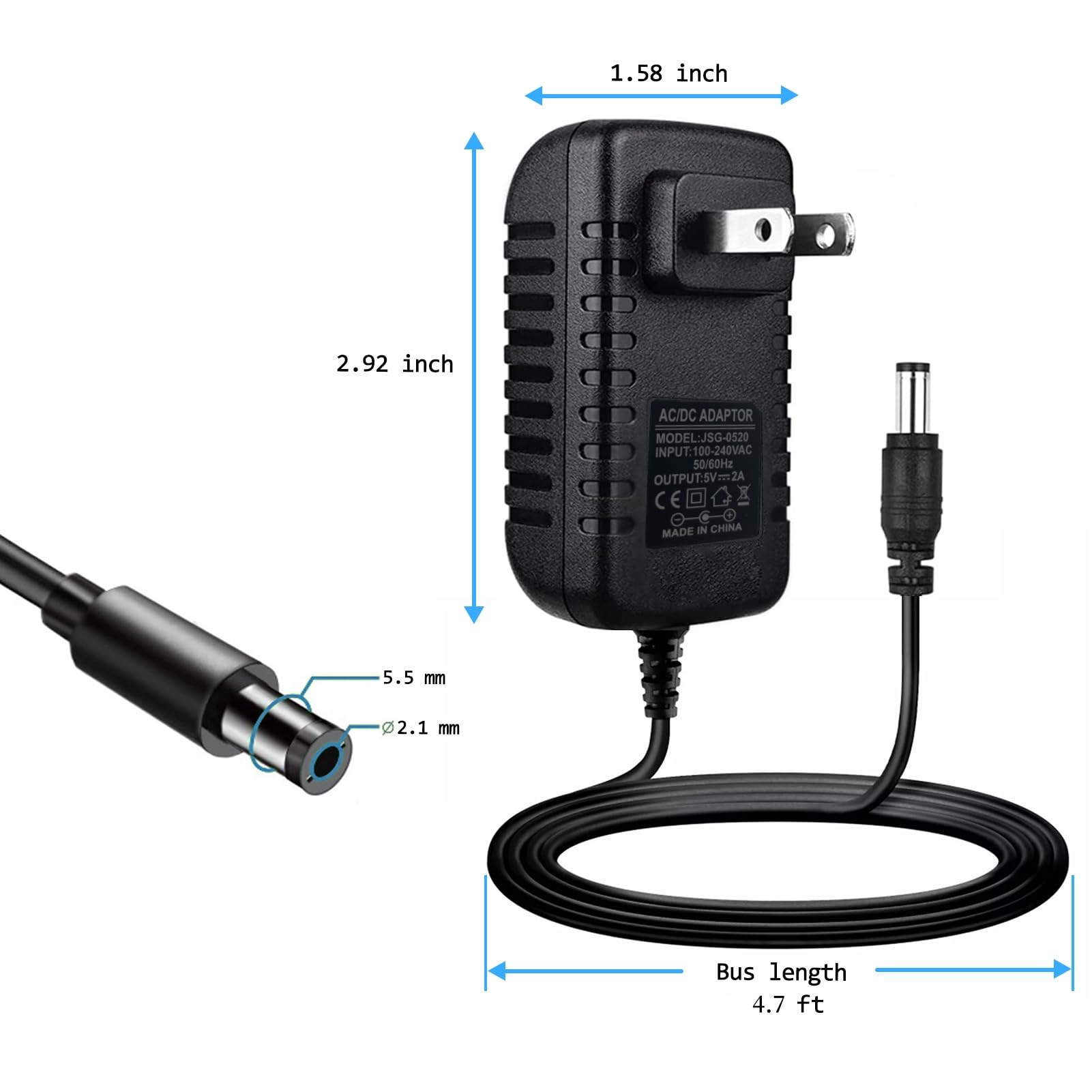 5V 2A Power Adapter, Dc 5V Power Cord With 8 Selectable Plug, Universal Power Adapter For Led Power Supply, Cctv Camera, Bt Spea