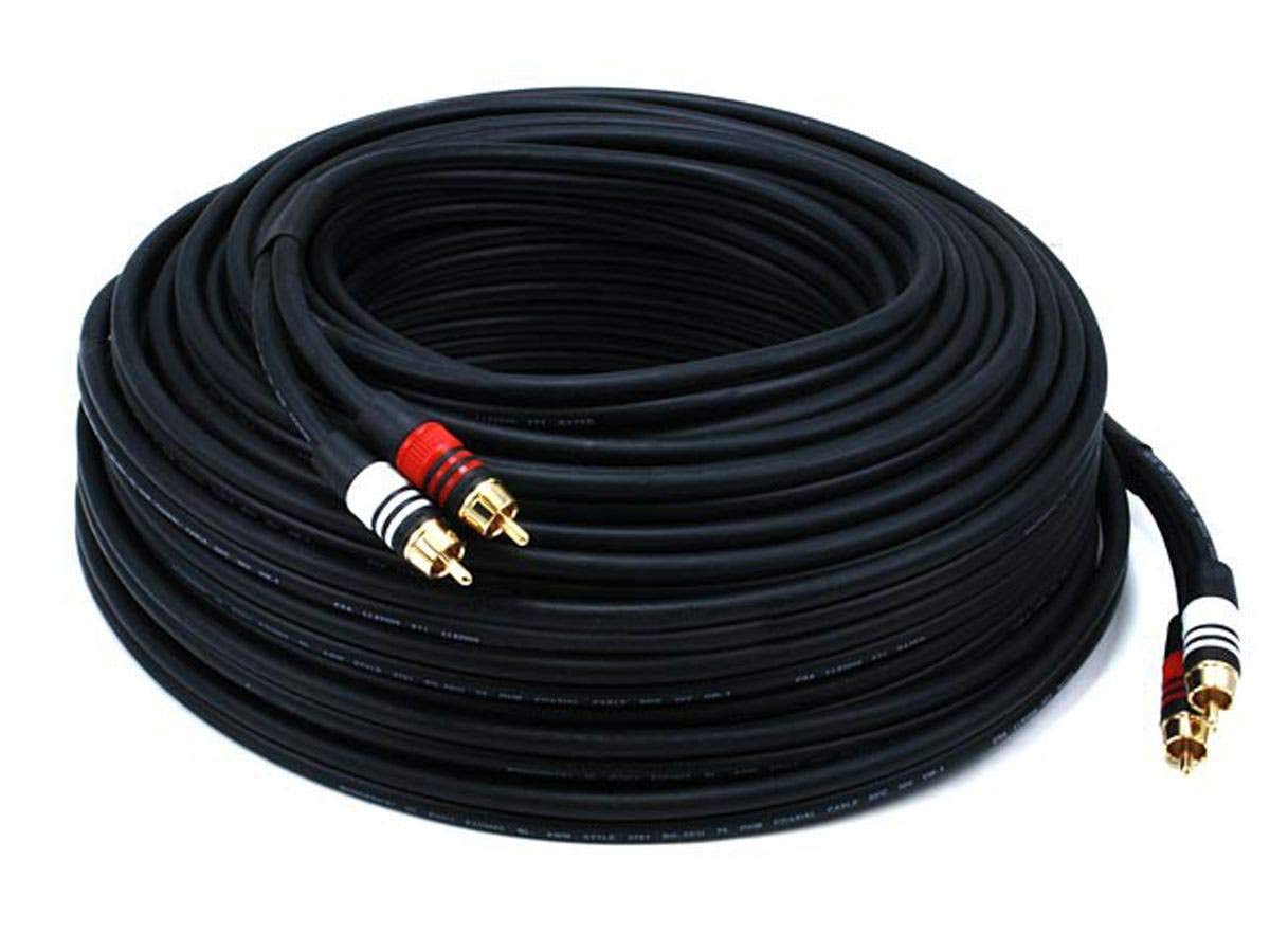 Monoprice Premium Two Channel Audio Cable   2 Rca Plug To 2 Rca Plug, Male To Male, 22Awg, 50 Feet, Black
