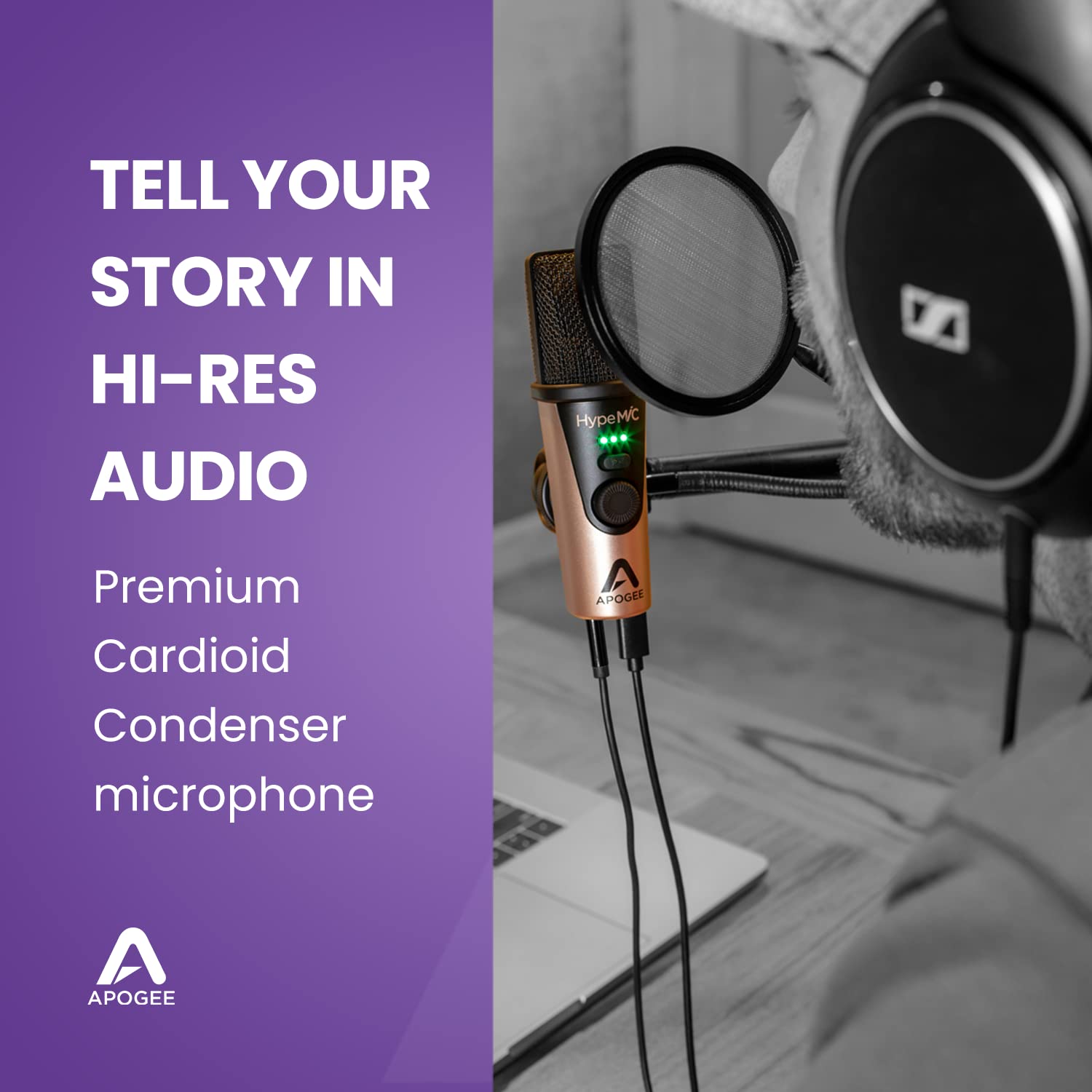 Apogee Hype Mic   Usb Microphone With Analog Compression For Capturing Vocals And Instruments, Streaming, Podcasting, And Gaming