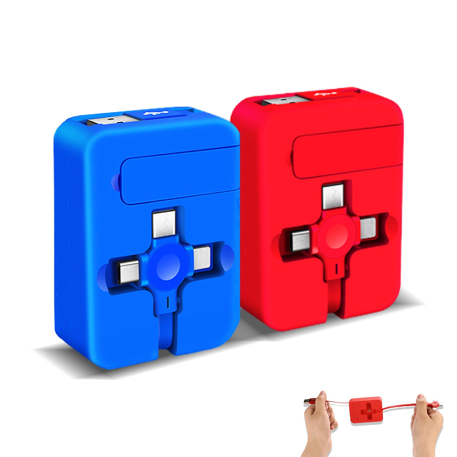 2 Pcs 3 in 1 Retractable Multi Charging Cable (3.28FT) with USB C/Micro USB/IP and Phone Stand, Festivals and Birthday Gift for 