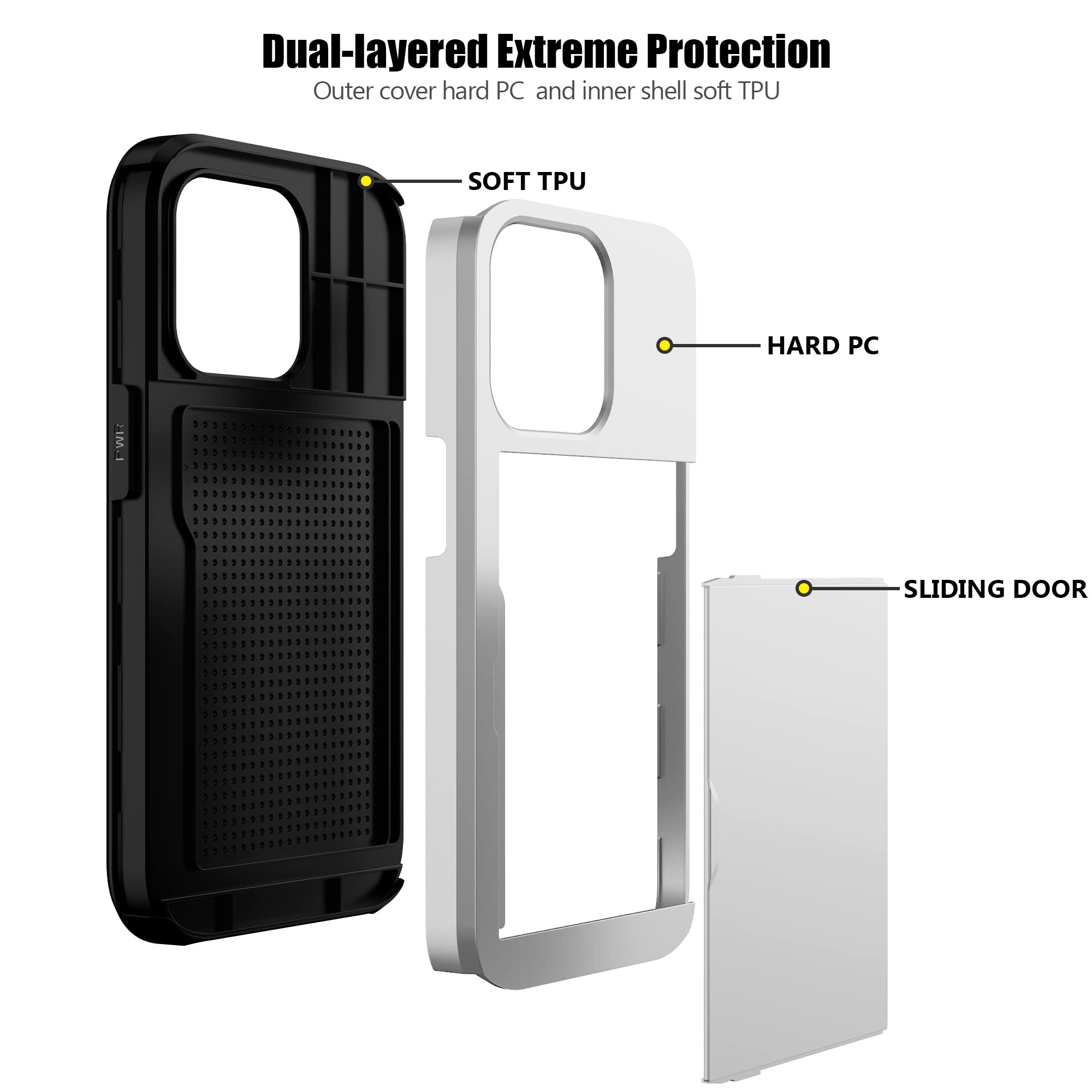 Nvollnoe Compatible With Iphone 15 Pro Case With Card Holder Heavy Duty Protective Dual Layer Shockproof Hidden Card Slot Slim W