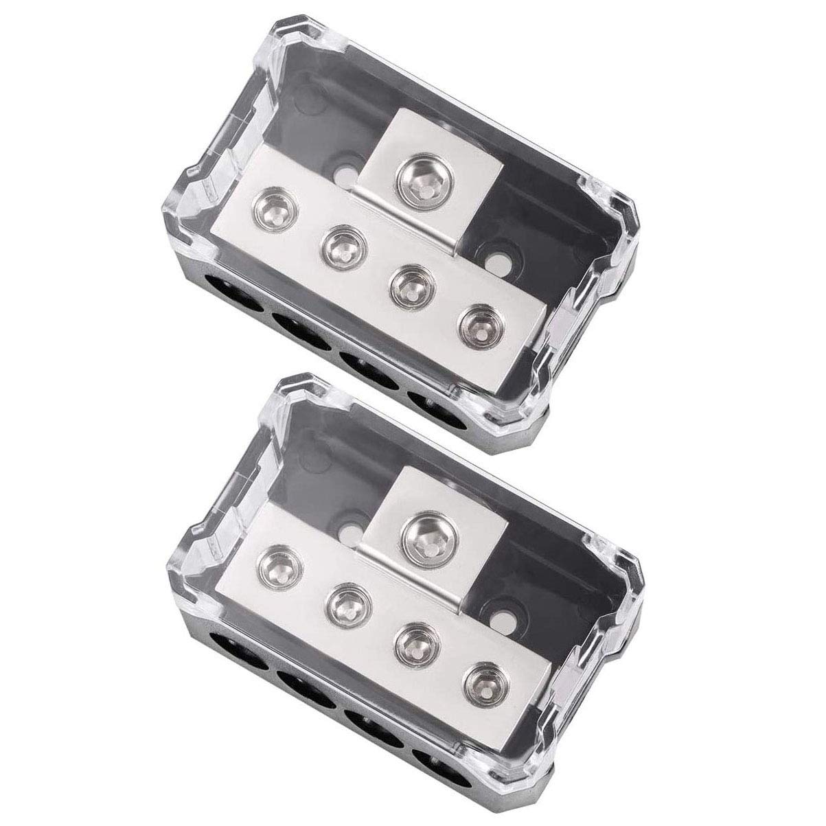 Vonsom 4 Way Power Distribution Block, 1X 0/2/4 Awg Gauge In / 4X 4/8/10 Gauge Out Amp Power Distribution Ground Distributor Connecting Block For Car Amplifier Audio Splitter 2 Pack