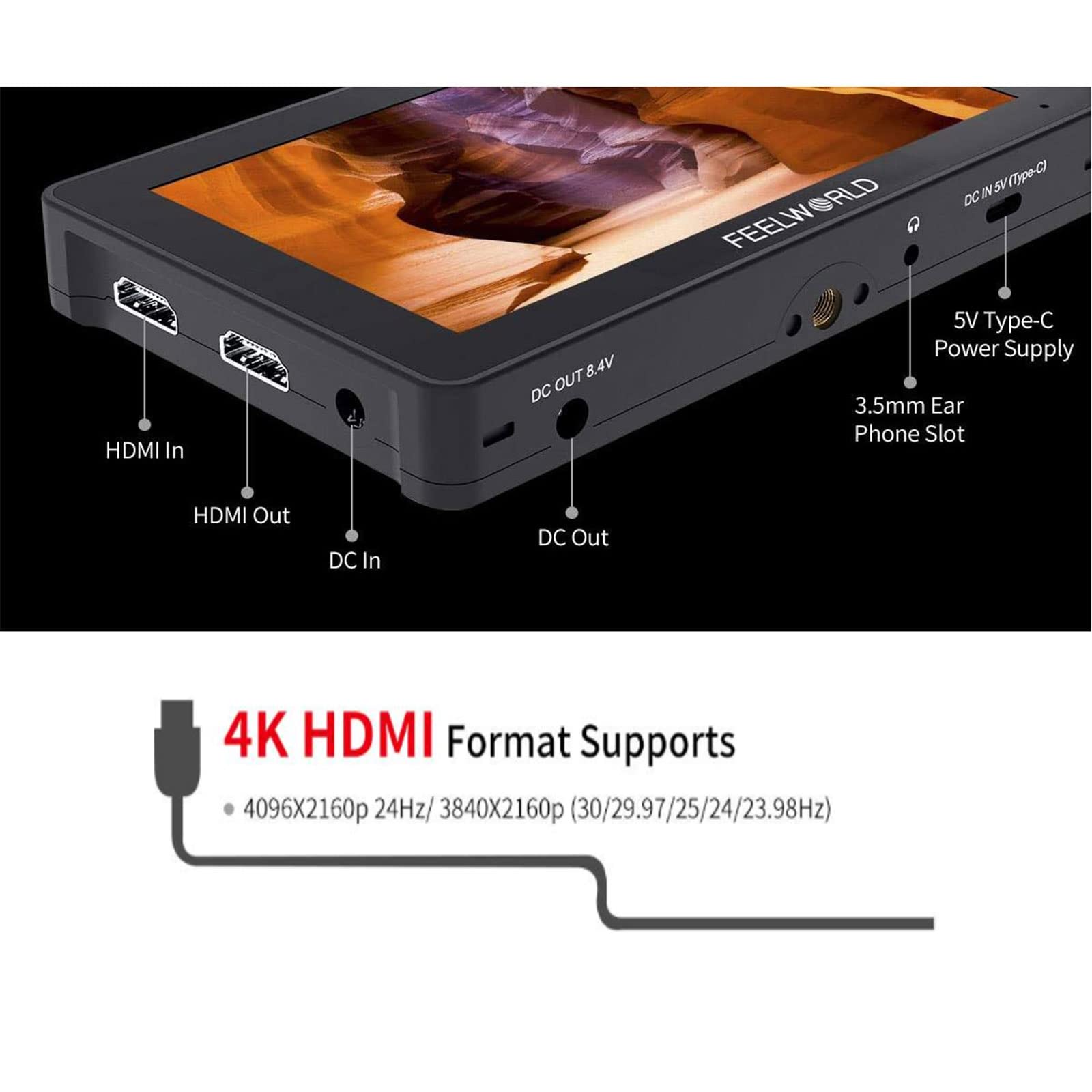 Feelworld F5 Pro V4 6 Inch Touch Screen Dslr Camera Field Monitor With 3D Lut,Ips Fhd 1920X1152 With F970 Install And Power Kit