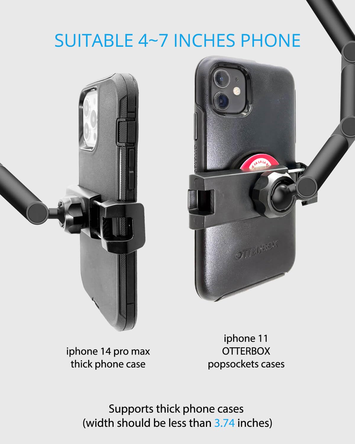 Quyee Rear View Mirror Phone Holder Mount For Car, Aluminum Multi-Directional Metal Arms And 360-Degree Rotatable Retractable, A