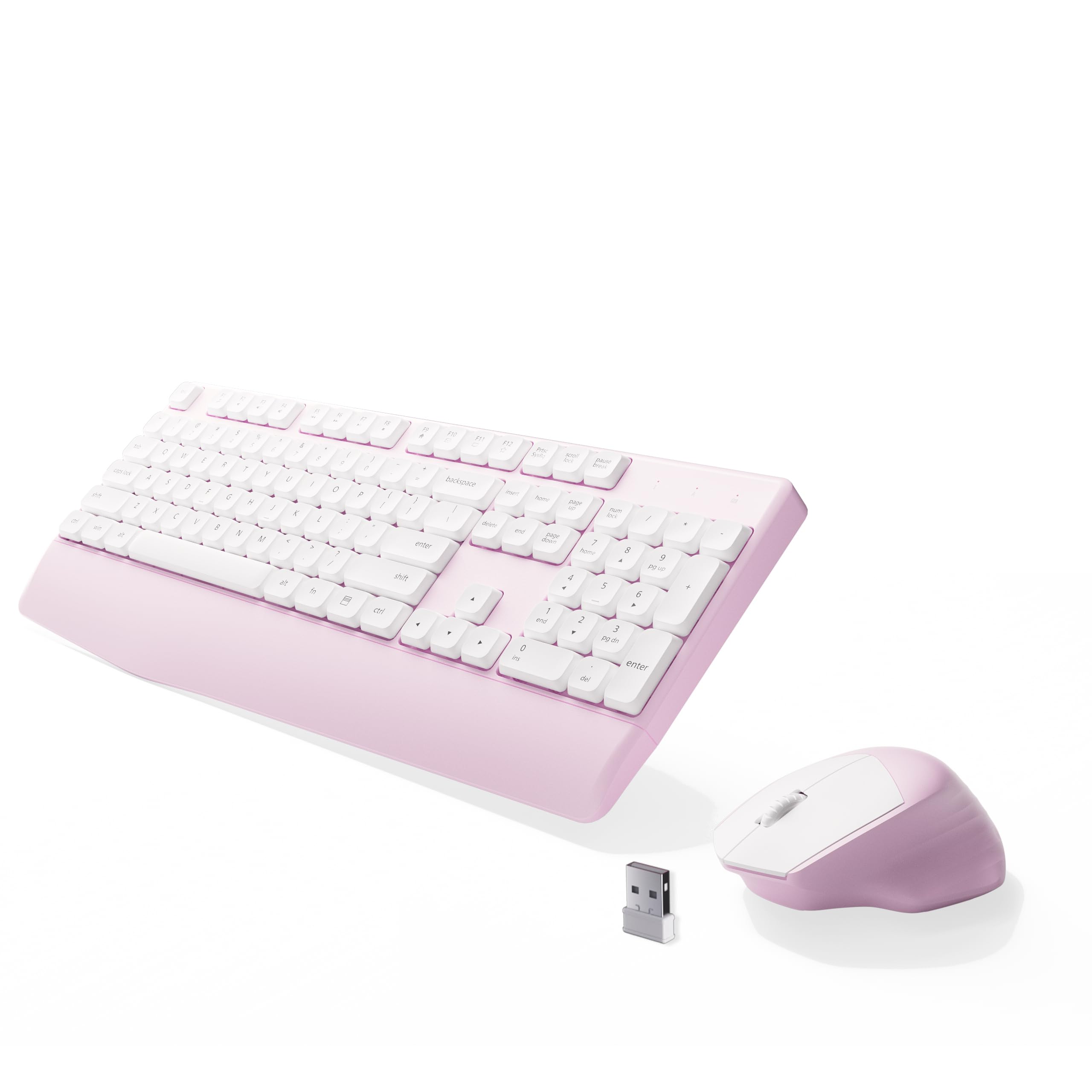 MPTOG Ergonomic Wireless Keyboard and Mouse Combo, Pink White