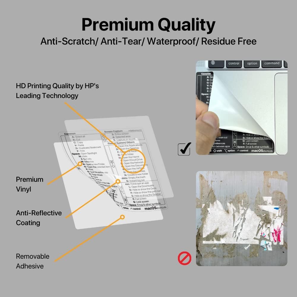 Afterplug Mac Os Keyboard Shortcuts Sticker, 50+ Shortcuts For 13 16 Inch Macbook Pro & Air (Sky Blue, Space Gray, Silver & Star