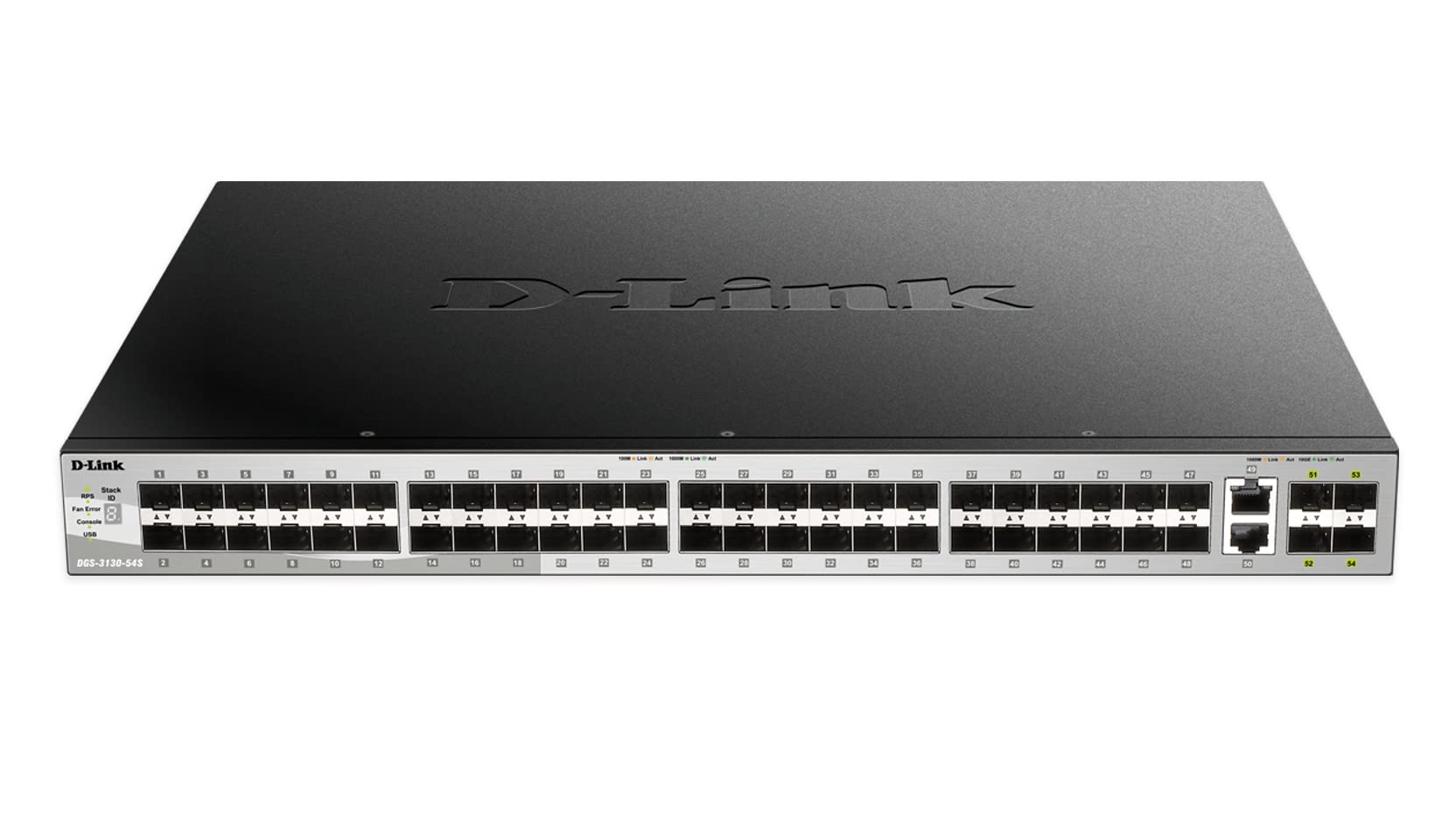 D-Link 48-Port Gigabit Ethernet Switch, Lite Layer 3 Stackable Managed, 48X Sfp Ports, 2X 10Gbase-T, 4X 10G Sfp+ Ports (Dgs-3130