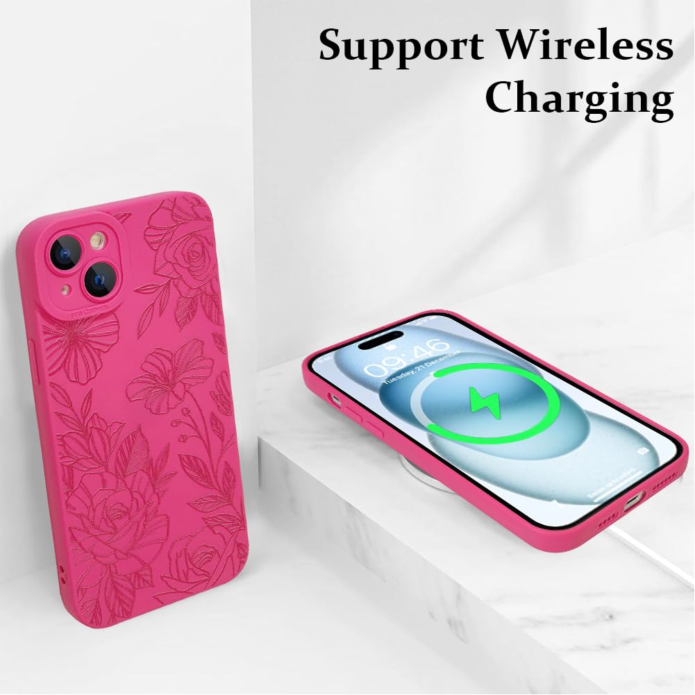 Lsl Case For Iphone 15 Hot Pink Floral Flower Pattern Print Case Soft Tpu Full Camera Lens Anti Drop Anti Scratch Shockproof Pro