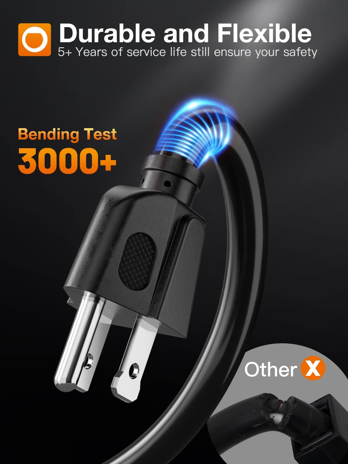 40 Feet Outdoor Extension Cord Waterproof, Black Extreme All Weather 16 Gauge Extensions Cord With Covers, Flexible 100% Copper