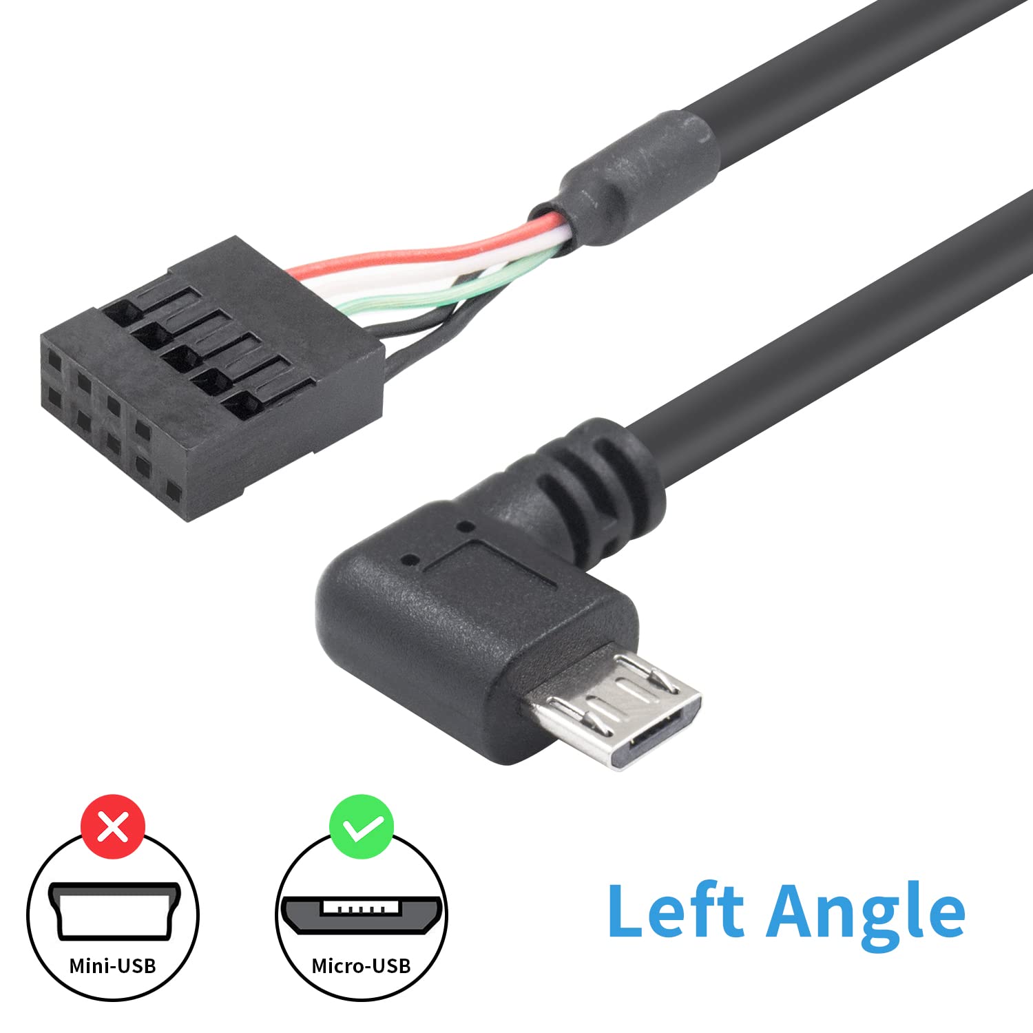 Duttek Usb Header To Motherboard Cable, 90 Degree Angled Micro Usb Male To 9 Pin Female Dupont Extended Cable (2 Pack), 1.65Ft/5