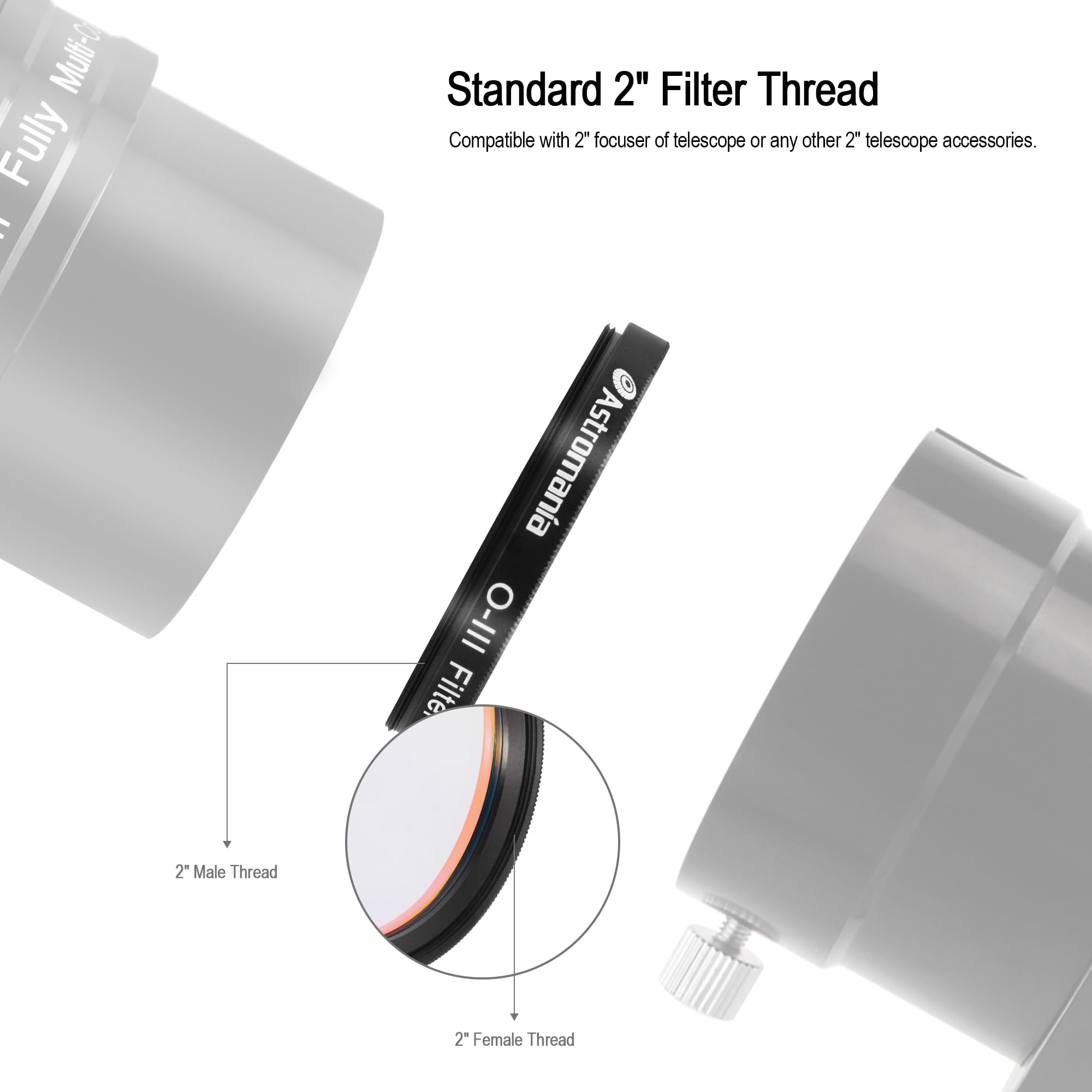 Astromania 2 inch O-III Filter for Nebulae Observation - Glass, Enhanced Contrast