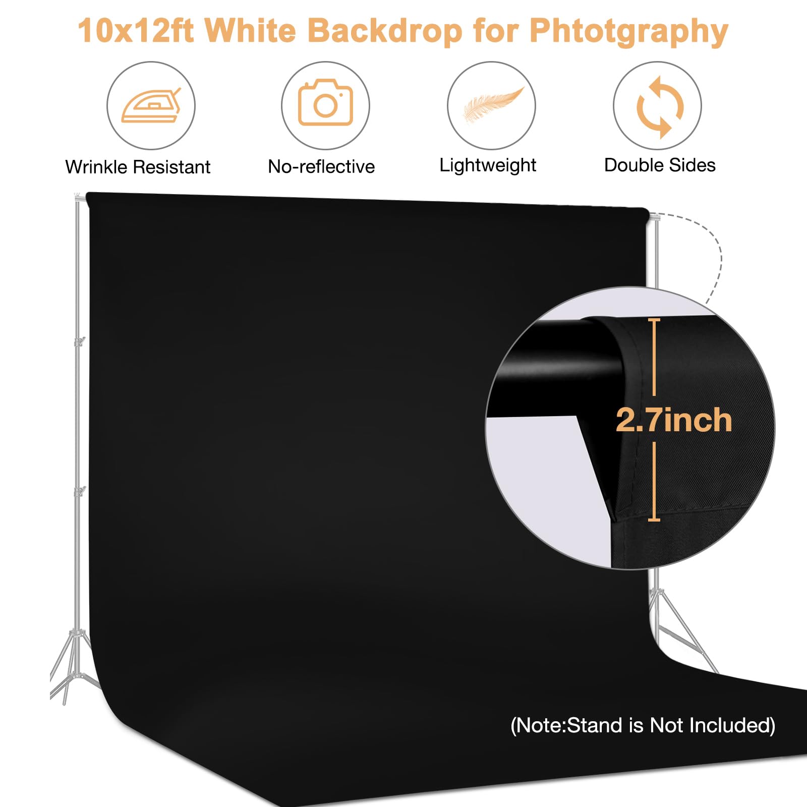 Aimosen 10 X 12 Ft Large Black Backdrop Background For Photography, Pure Black Photo Backdrop Screen For Zoom Meeting, Polyester