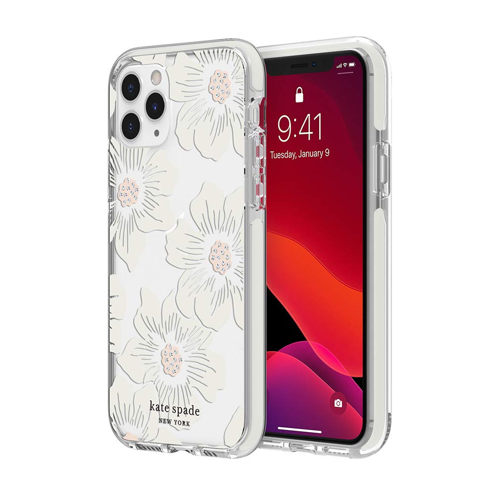 Kate Spade New York Defensive Hardshell Case For Iphone 11 Pro   Hollyhock Floral Clear/Cream With Stones/Cream Bumper