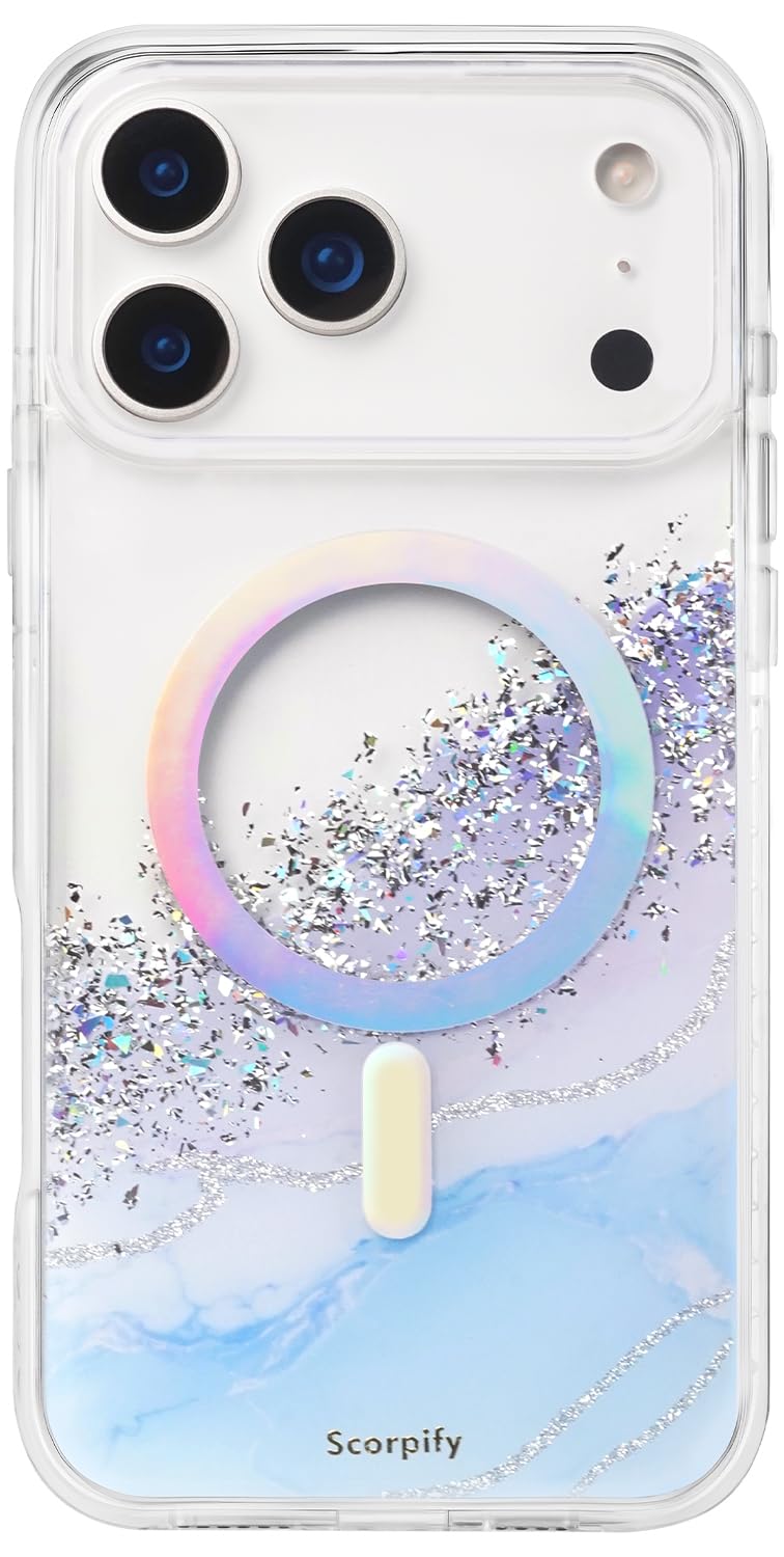 SCORPIFY for iPhone 17 Pro Max Case [Compatible with MagSafe] with Gleam Arctic Aurora Case, Cute Clear Magnetic Phone Cover Bum