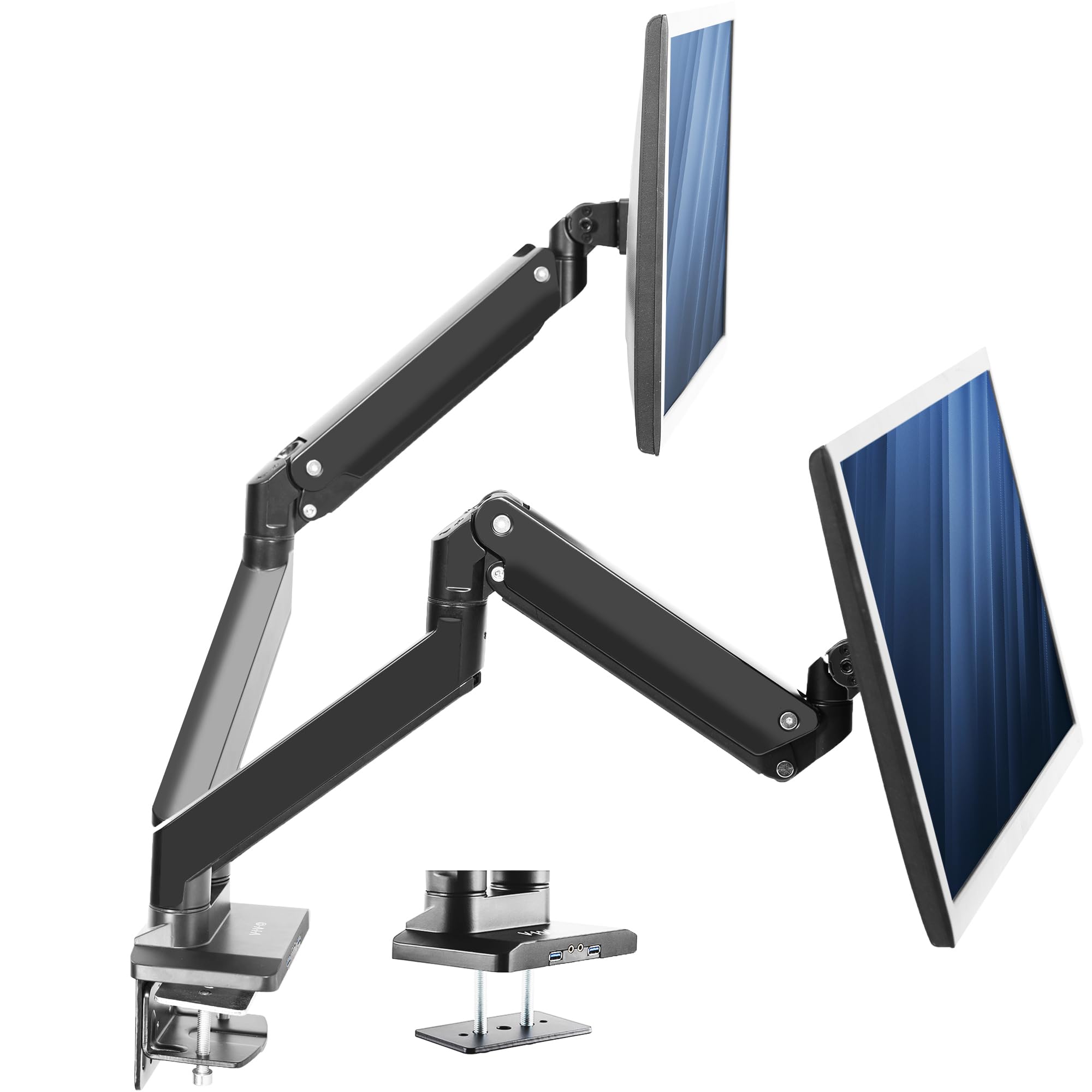 VIVO Premium Aluminum Heavy Duty Arms, Fits 2 Ultrawide Monitors up to 38 inches, Widescreen Dual Monitor Desk Mount with Instant Pneumatic Spring Height Adjustment VESA Stand, USB 3.0, STAND V102G2U