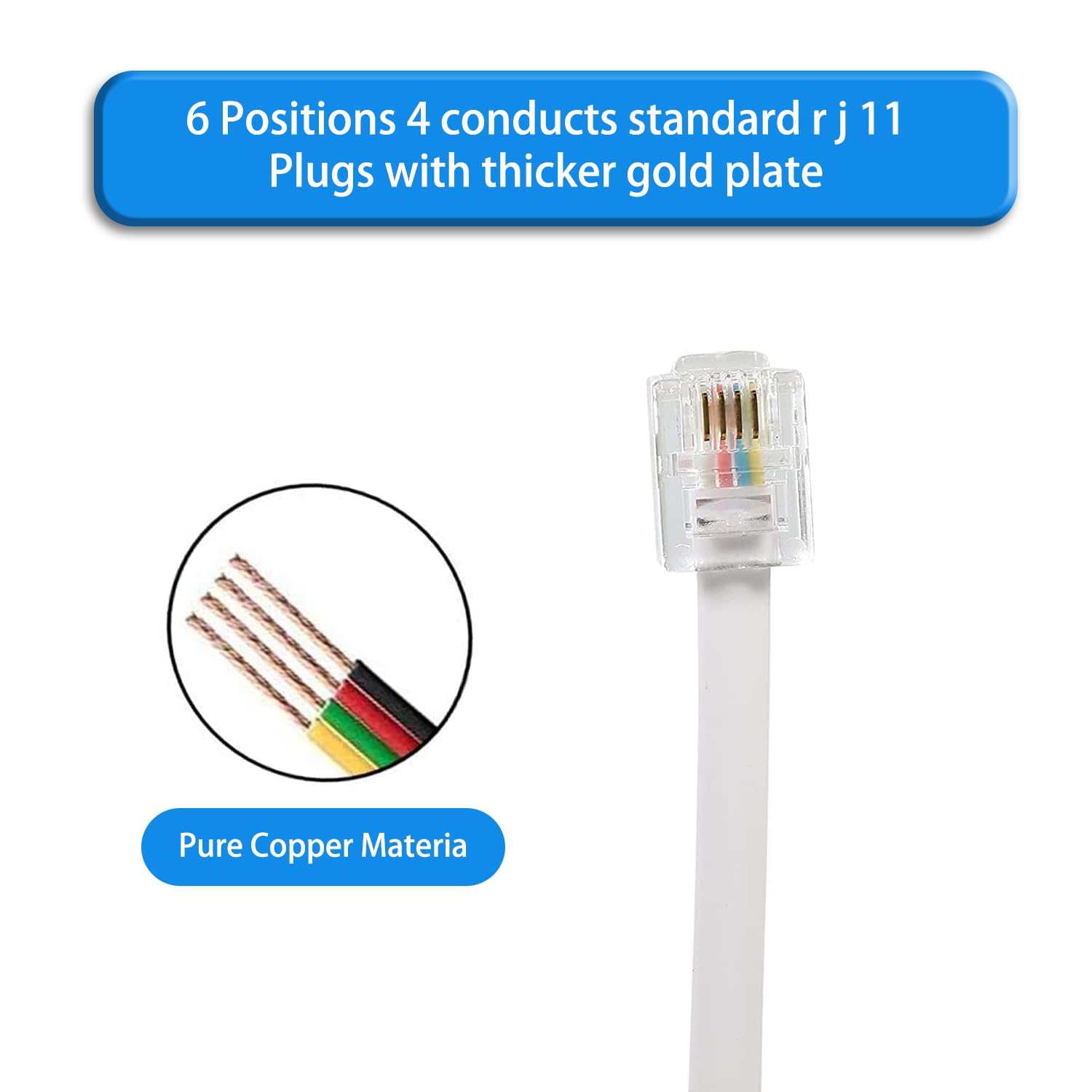 Seefeful 50 Feet Long Telephone Extension Cord Phone Cable Line Wire, With Standard Rj11 Plug And 1 In Line Couplers And 20 Cabl