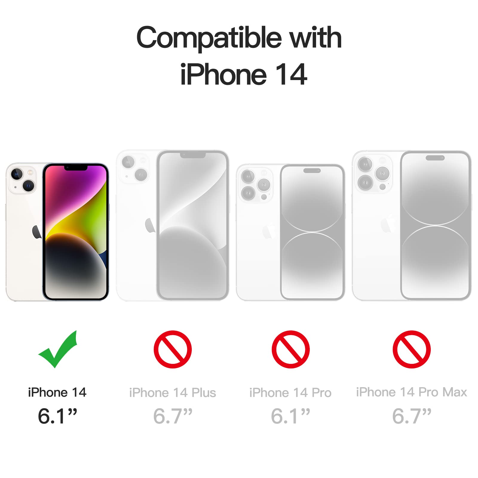 Jetech 5 In 1 Case For Iphone 14 6.1-Inch, With 2-Pack Screen Protector And Camera Lens Protector, Non-Yellowing Shockproof Bump