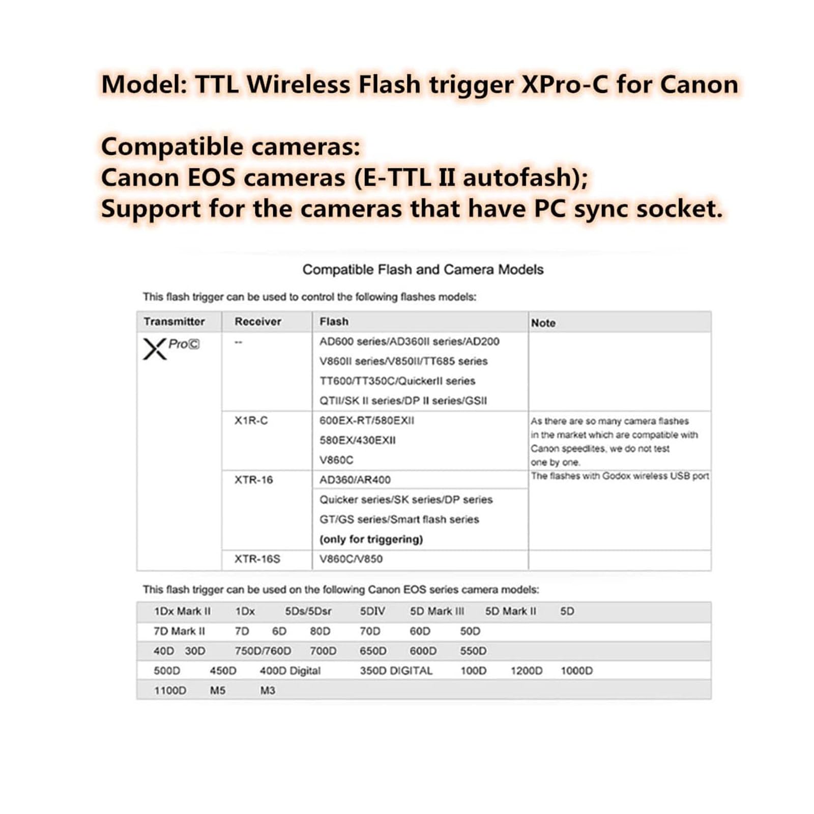 Godox Xpro C Ttl Wireless Flash Trigger For Canon 1/8000S Hss Ttl Convert Manual Function Large Screen Slanted Design 5 Dedicate