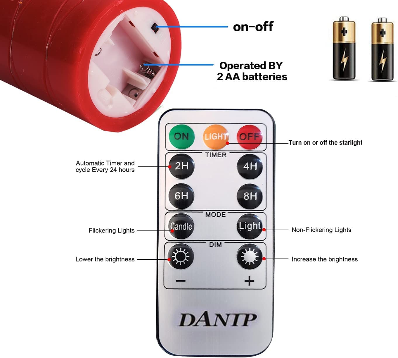 Danip Red Led Flameless Candle With Embedded Star String, 3 Piece Set Of Led Candles, With 11 Button Remote Control, 24 Hour Tim