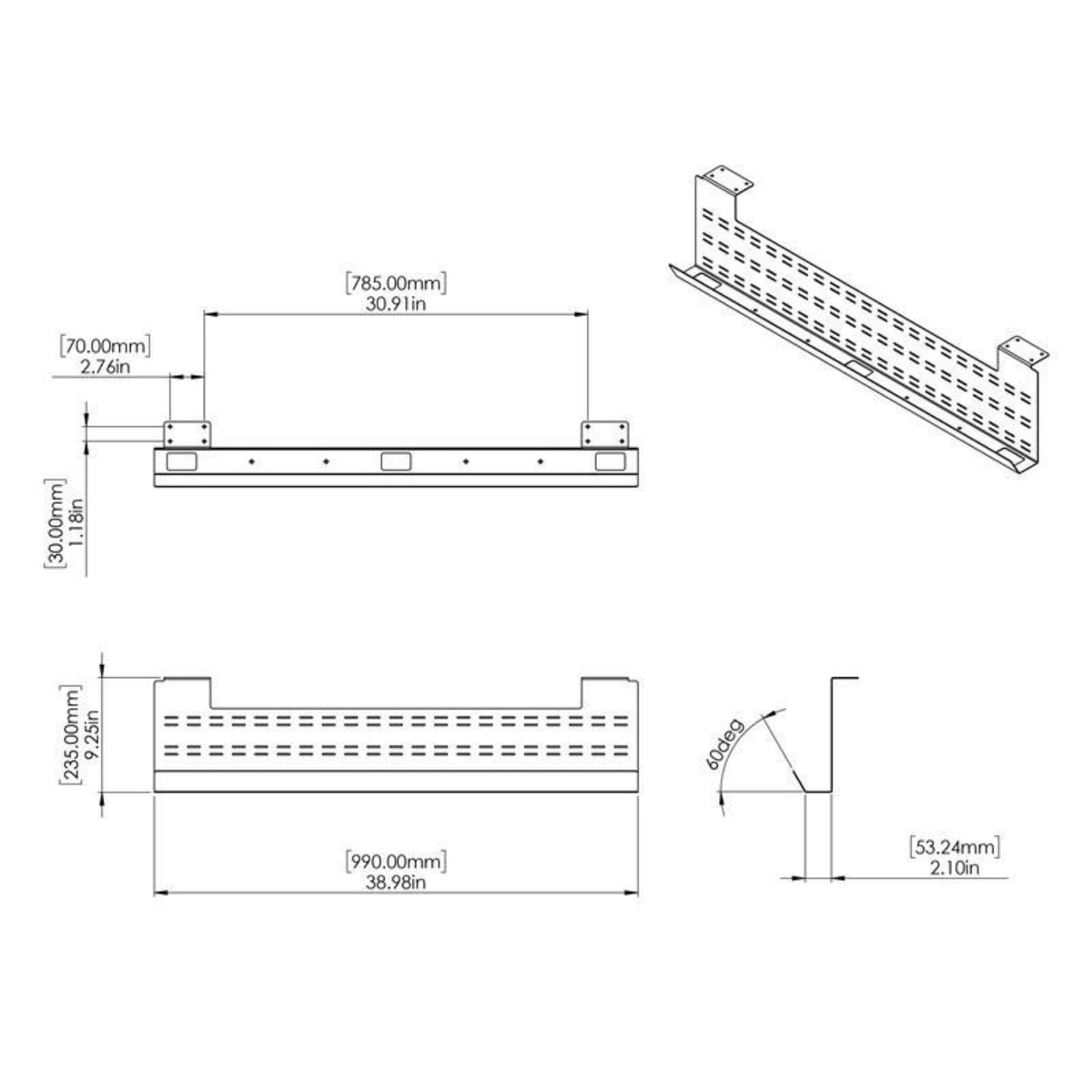 Outlet Raceway At Desk Stand Up Desk Store Under Desk Cable Management Tray Black Horizontal ...
